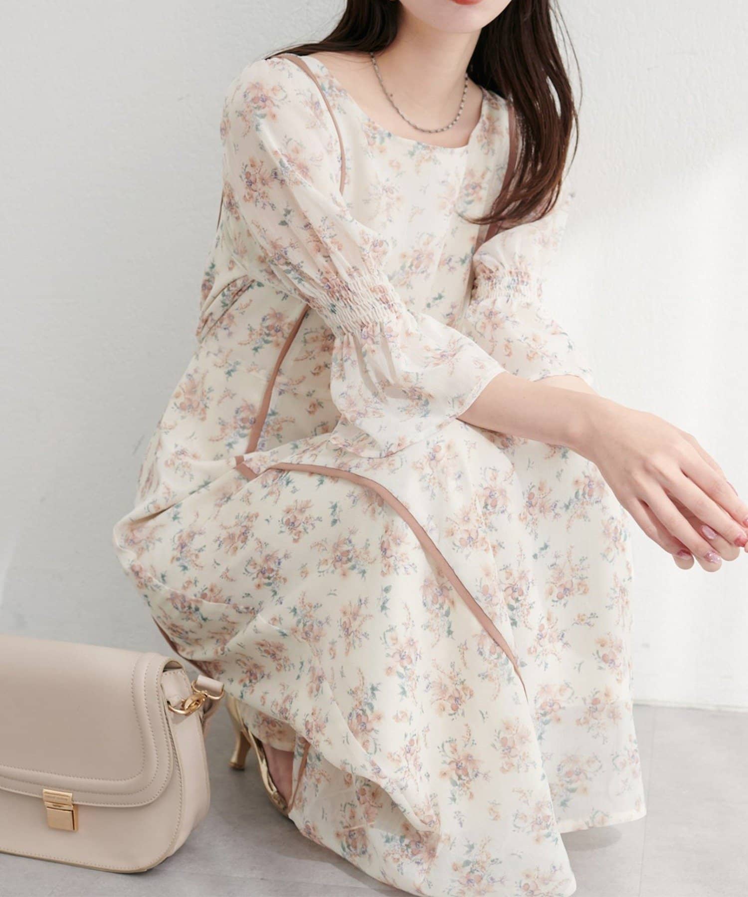 NICE CLAUP / OLIVE des OLIVE OUTLET(ナイスクラップ  / オリーブ デ オリーブ アウトレット) 【natural couture】キャンディスリーブパイピングワンピース