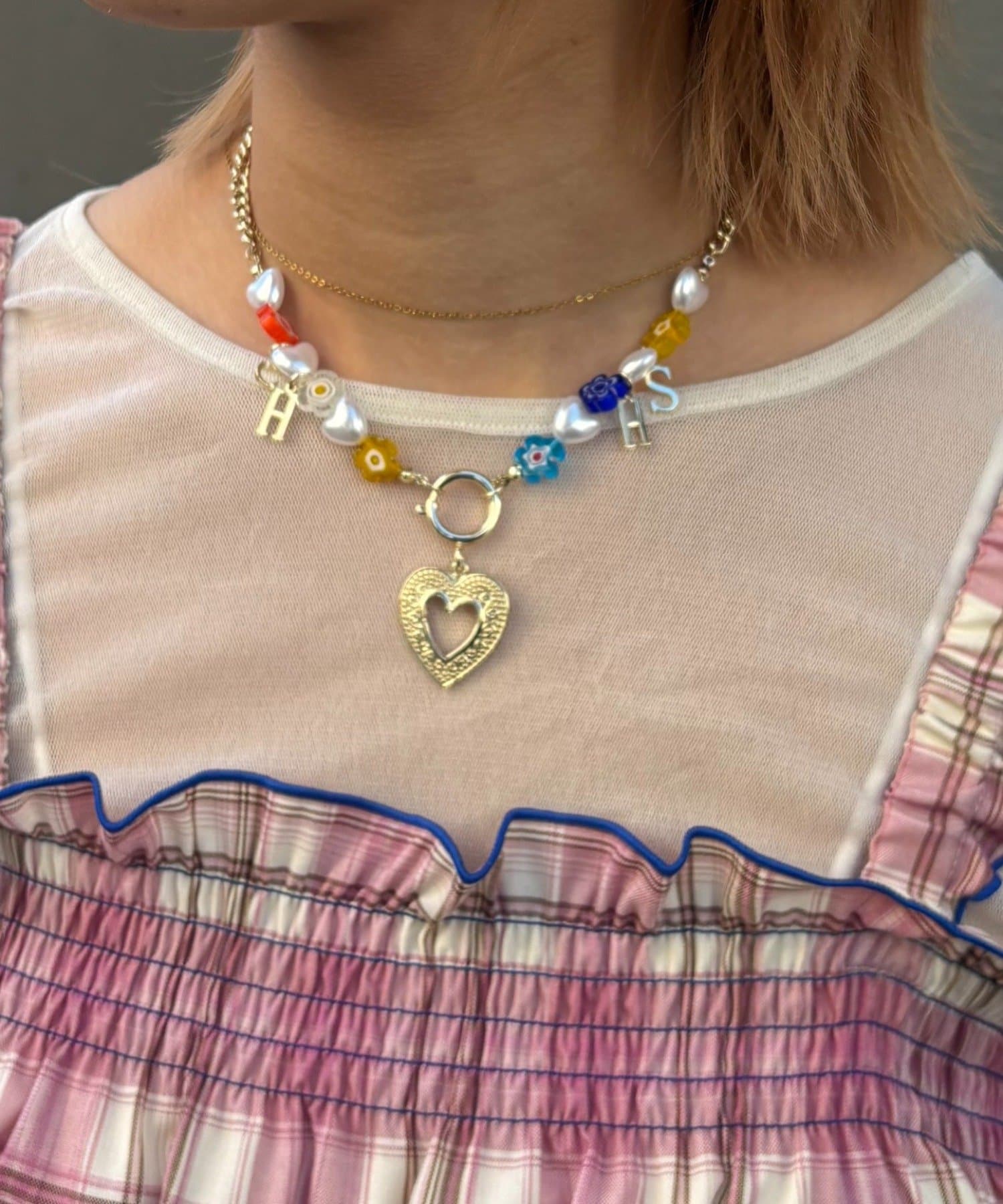 CIAOPANIC TYPY(チャオパニックティピー) 【HELLO.SANFRANCISCO/ハローサンフランシスコ】イニシャルチャームフラワービーズネックレス