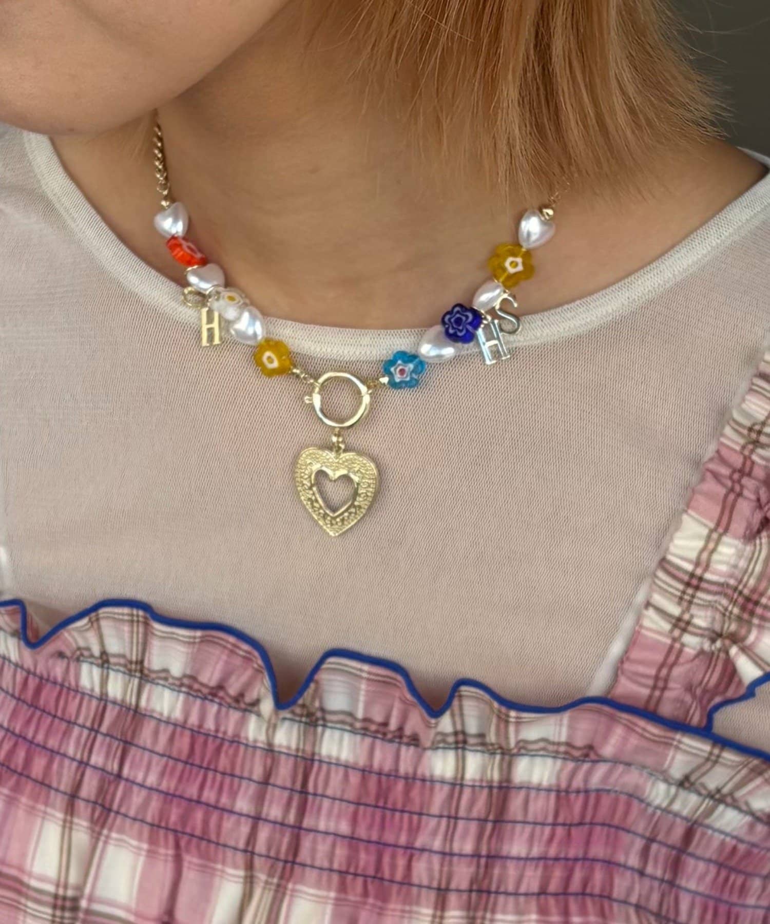 CIAOPANIC TYPY(チャオパニックティピー) 【HELLO.SANFRANCISCO/ハローサンフランシスコ】イニシャルチャームフラワービーズネックレス