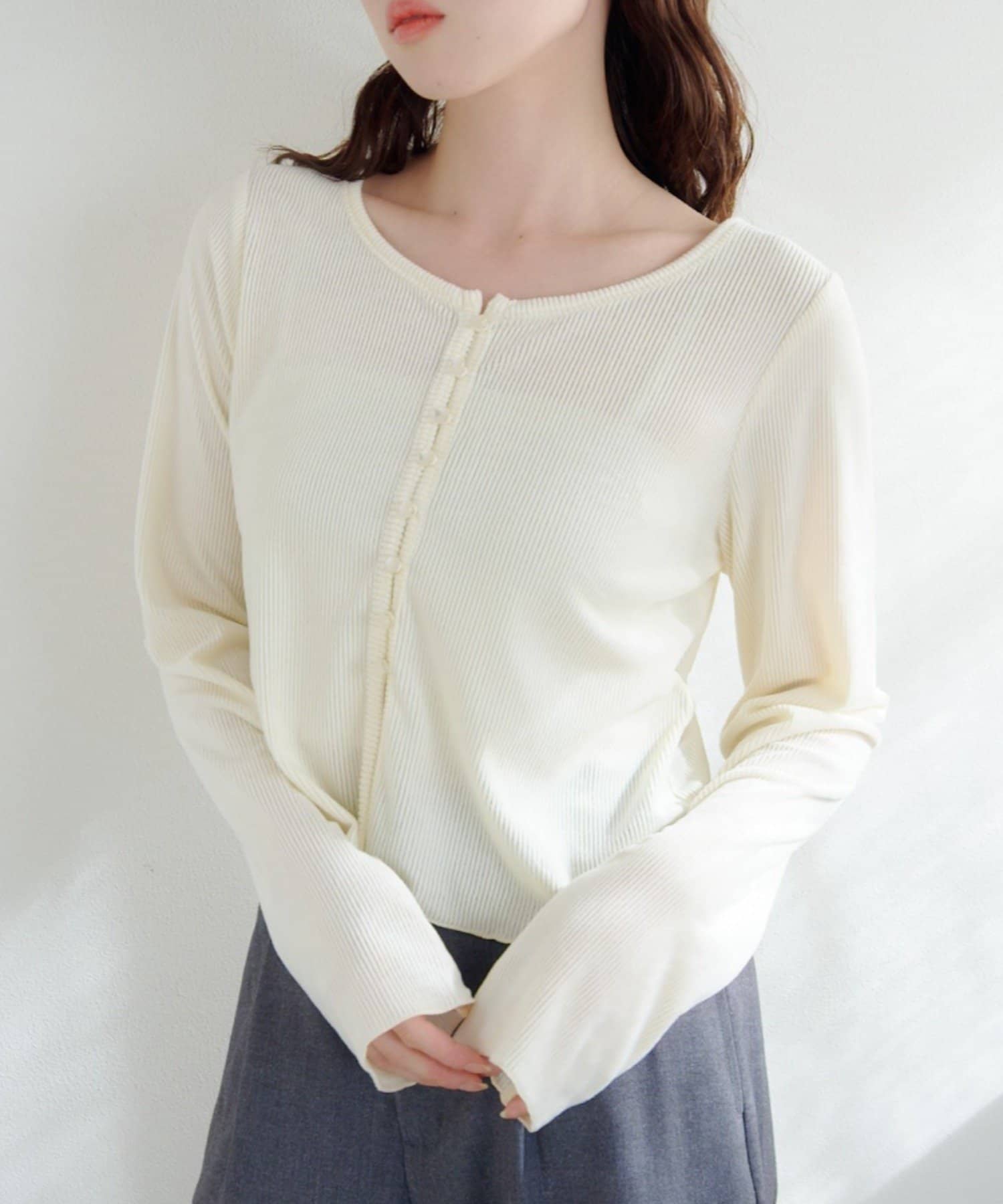 Kastane(カスタネ) カットベロアボタンカーディガン