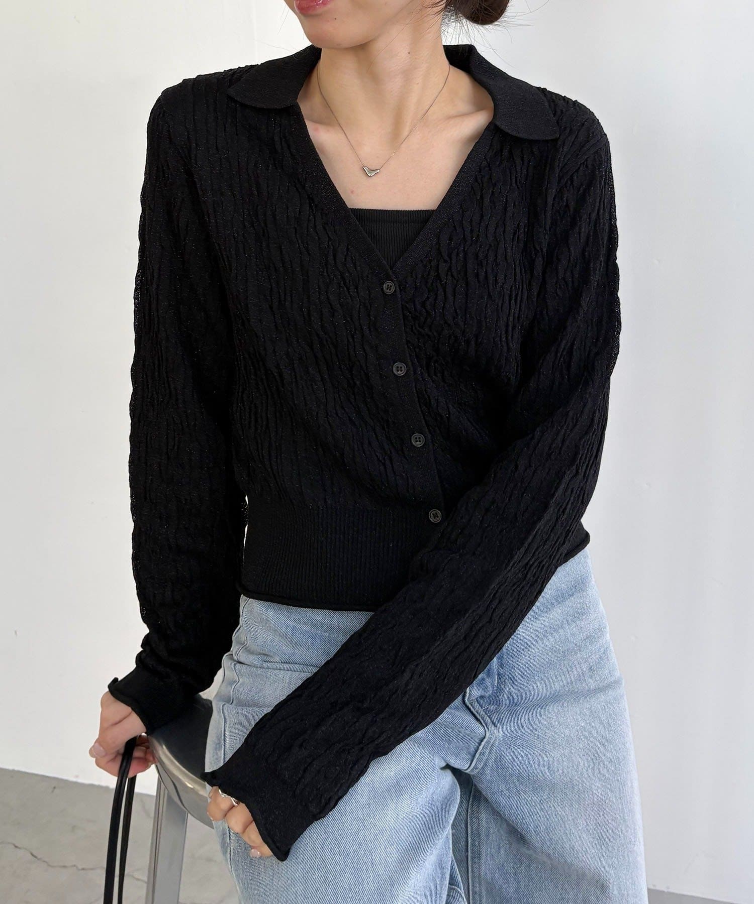 CAPRICIEUX LE'MAGE(カプリシュレマージュ) 変形シャーリングポロカーディガン