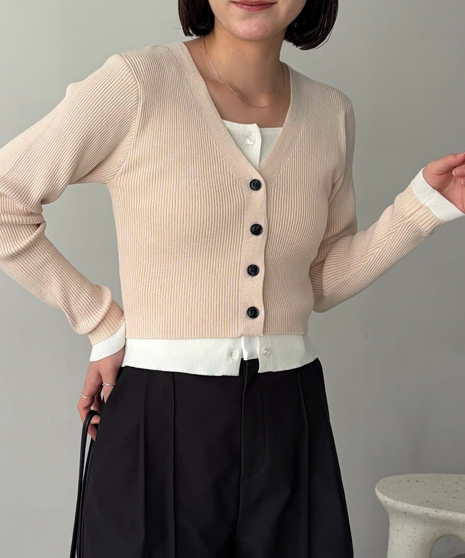 CAPRICIEUX LE'MAGE(カプリシュレマージュ) バイカラーレイヤードカーディガン