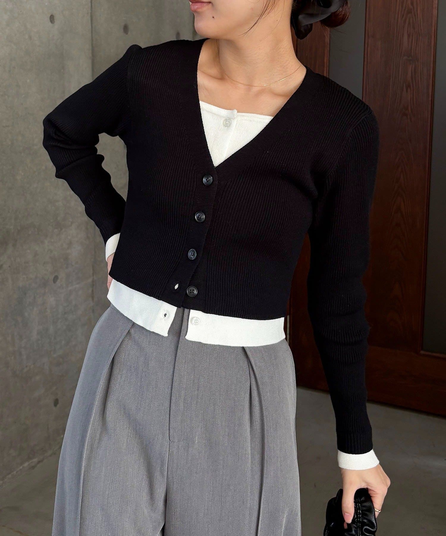 CAPRICIEUX LE'MAGE(カプリシュレマージュ) バイカラーレイヤードカーディガン