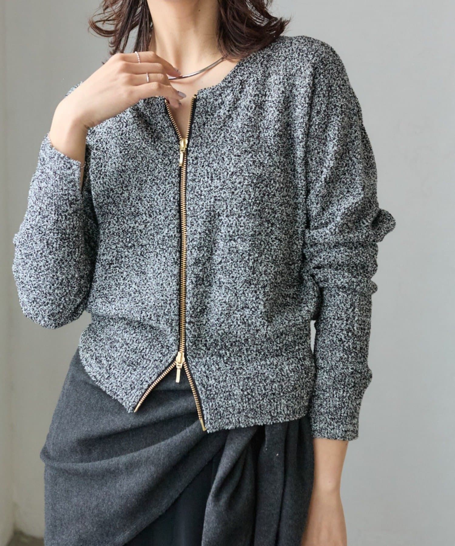 RIVE DROITE(リヴドロワ) 予約【大人のこなれ感】メランジブークレーZIPニット