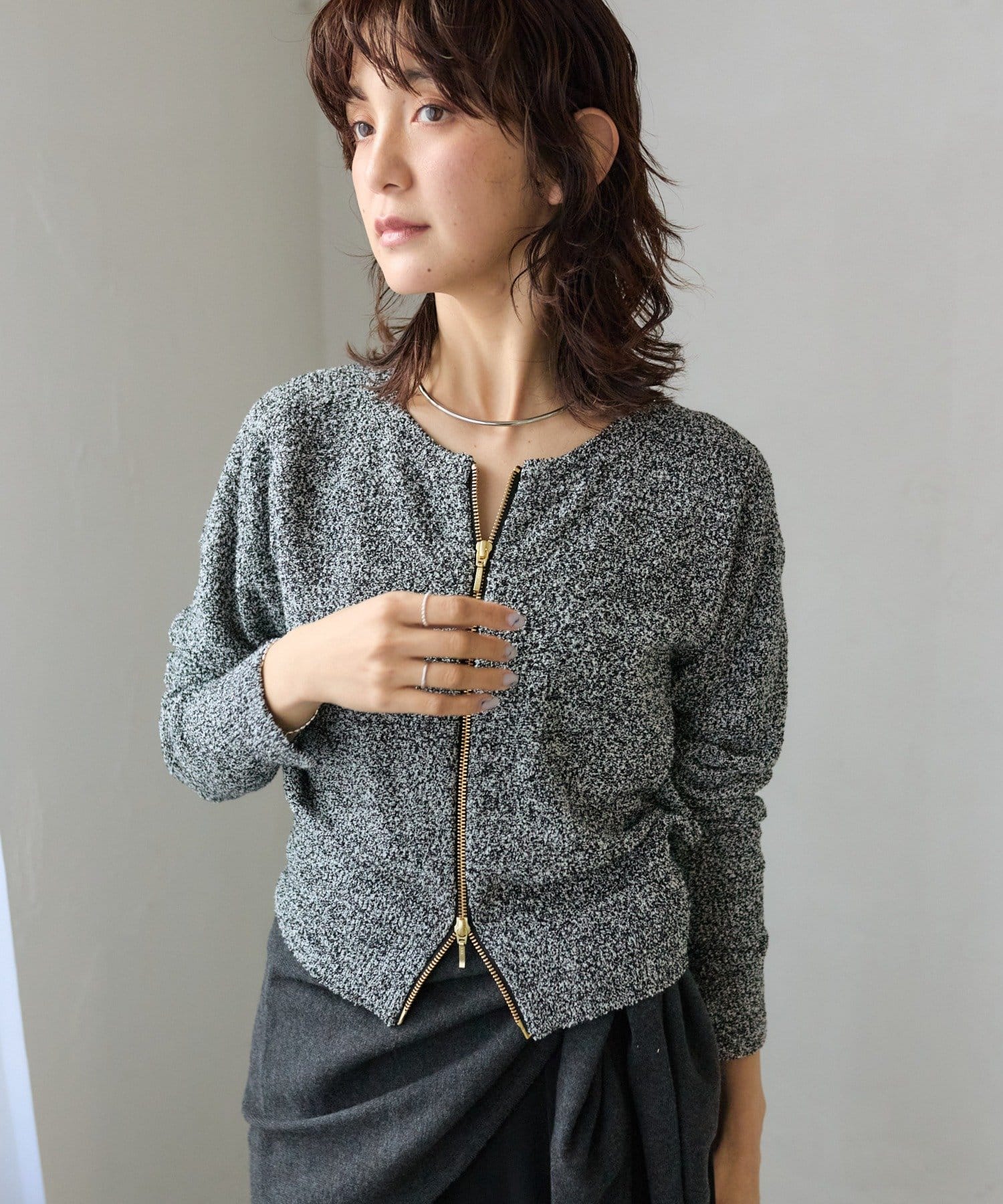 RIVE DROITE(リヴドロワ) 予約【大人のこなれ感】メランジブークレーZIPニット