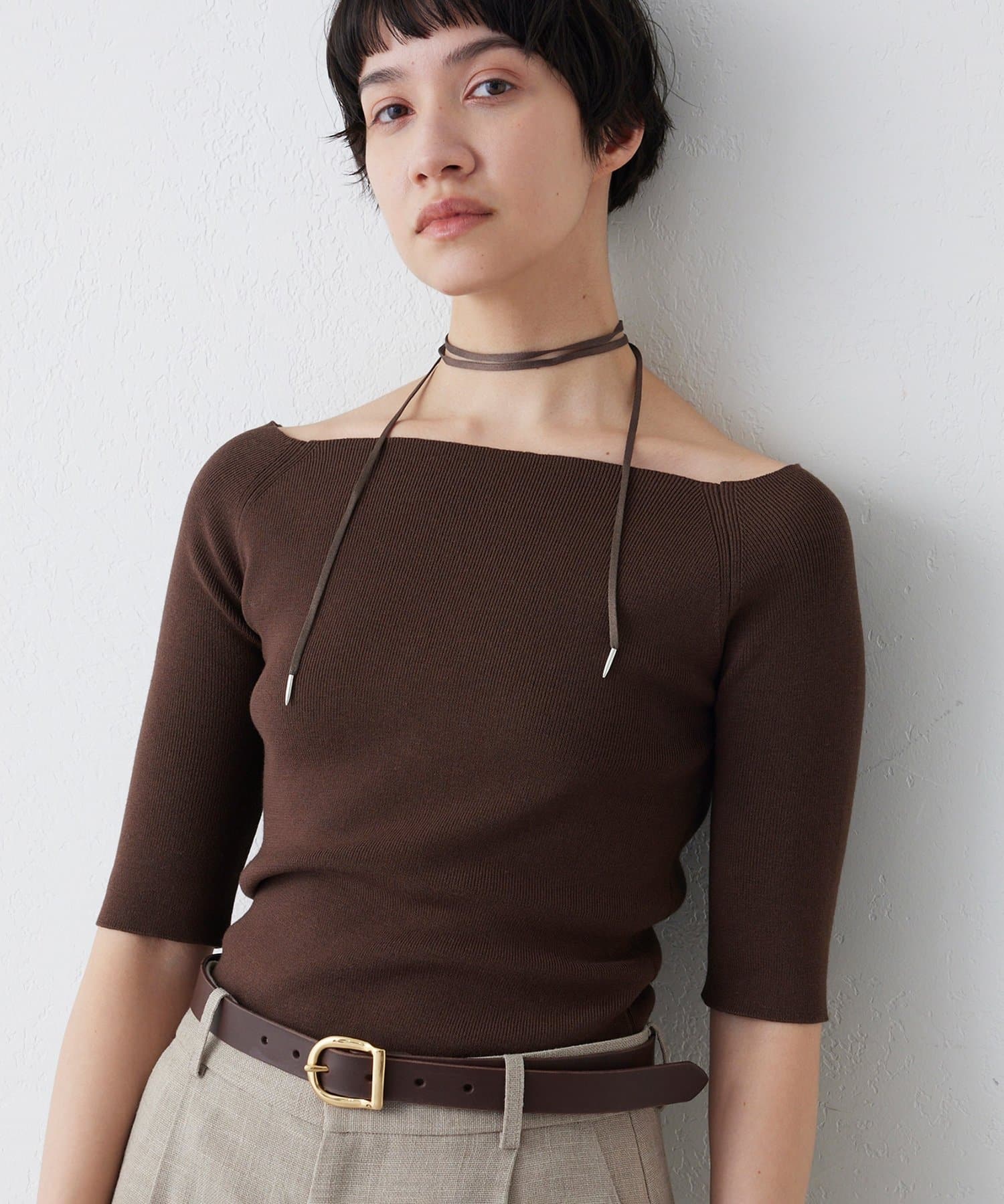 Whim Gazette(ウィム ガゼット) 【THE PAUSE】オフショルハーフスリーブプルオーバー