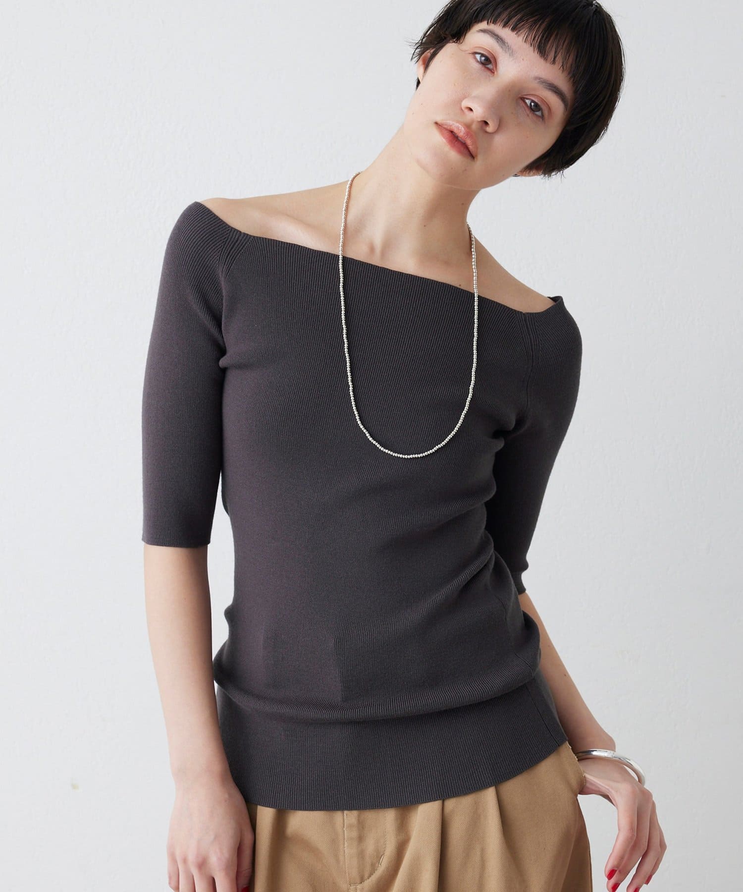 Whim Gazette(ウィム ガゼット) 【THE PAUSE】オフショルハーフスリーブプルオーバー