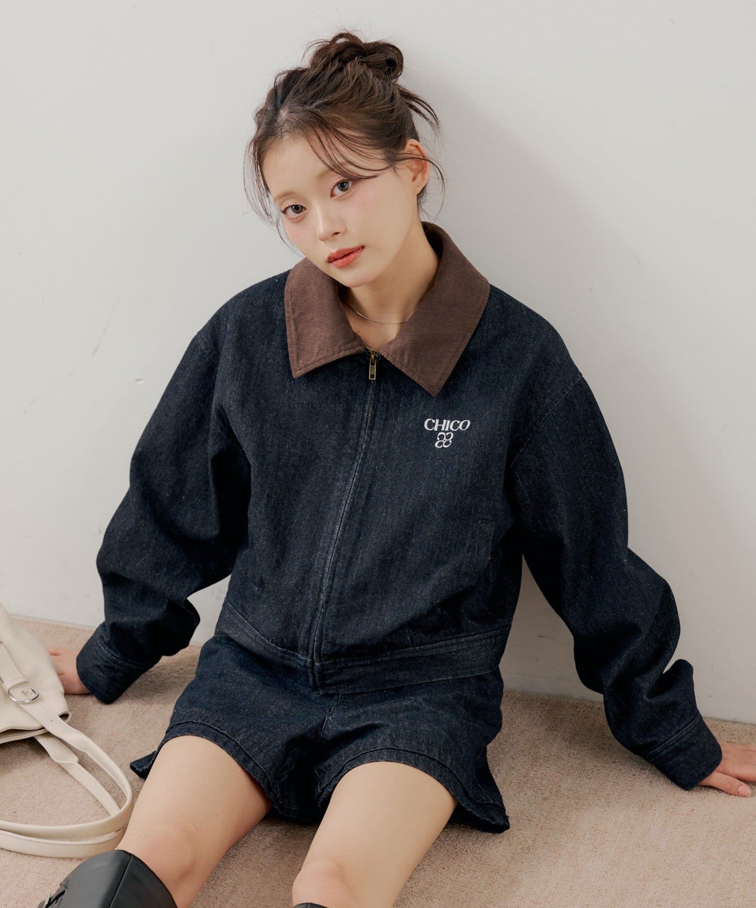 Chico(チコ) 【セットアップ対応】襟配色デニムジャケット