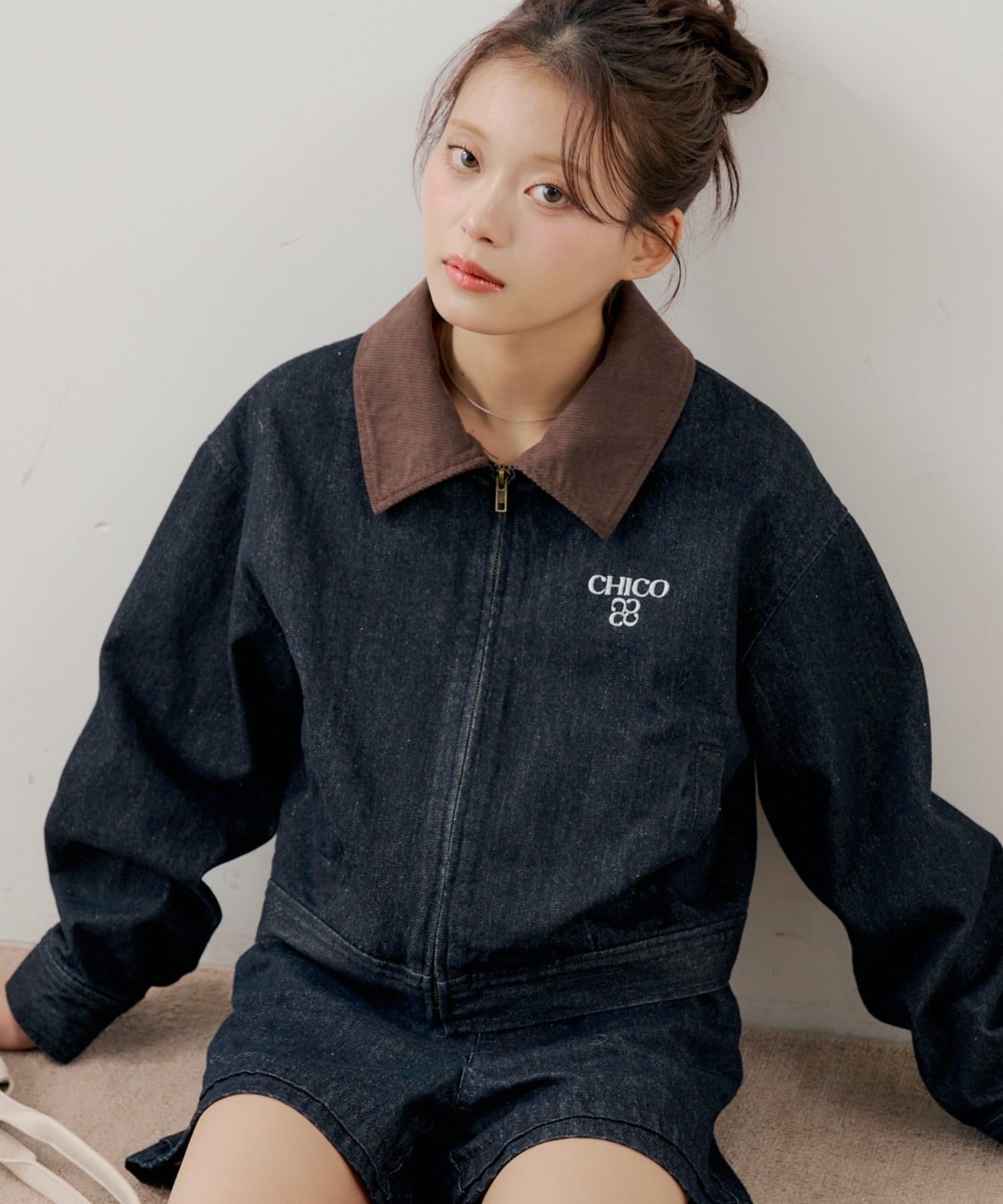 Chico(チコ) 【セットアップ対応】襟配色デニムジャケット