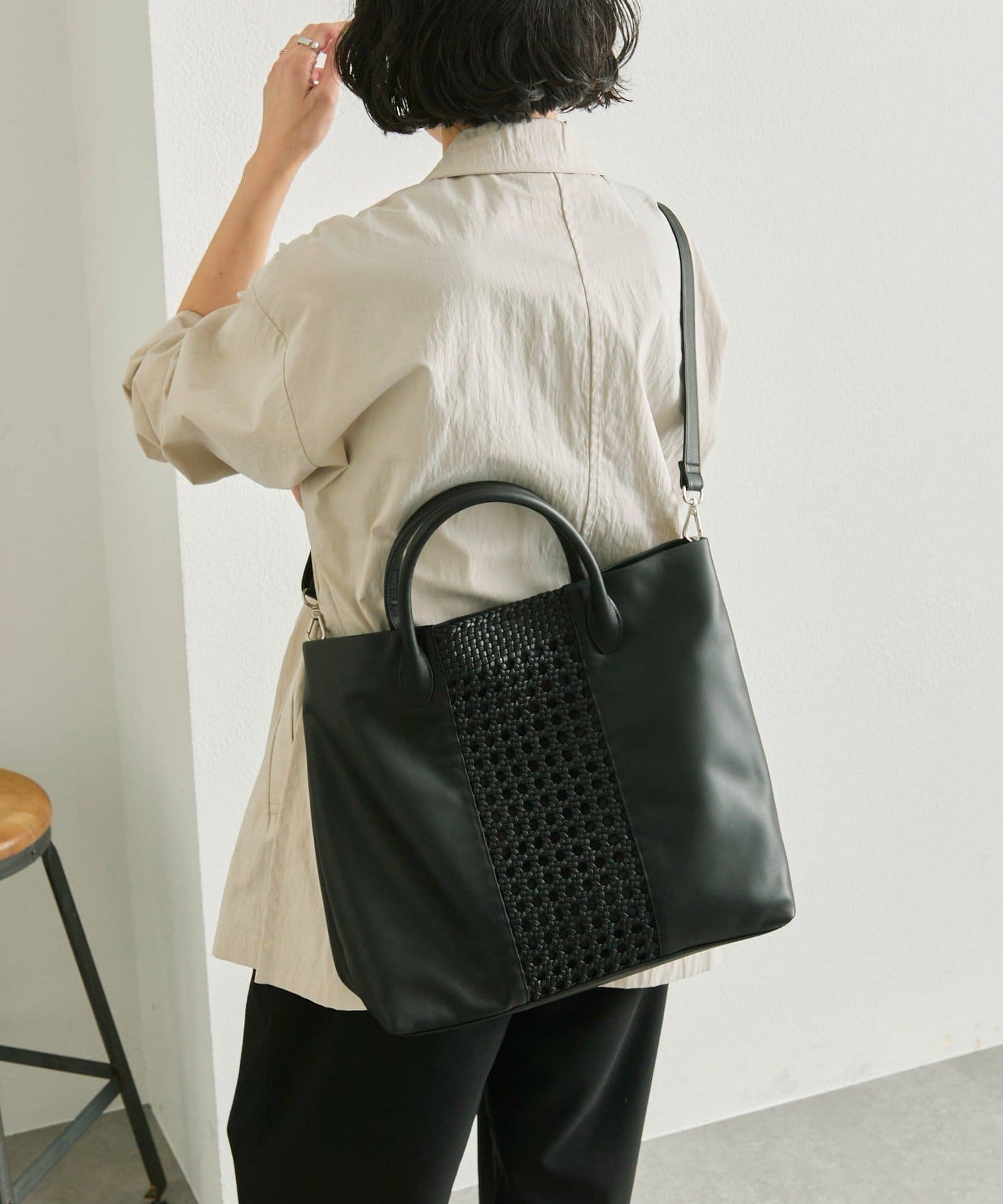 ear PAPILLONNER(イア パピヨネ) センターメッシュトートバッグL《本革/A4サイズ対応》