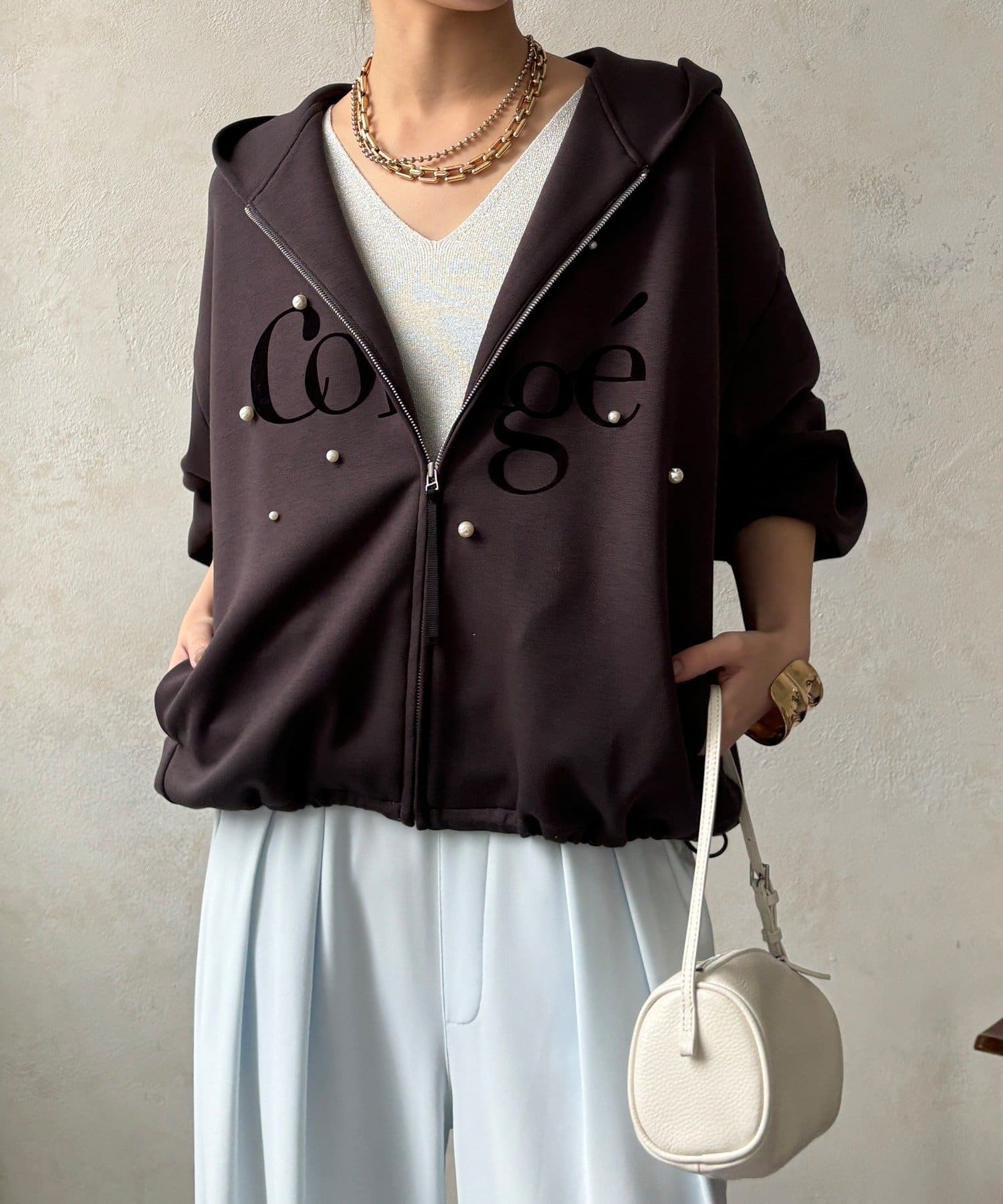 DOUDOU(ドゥドゥ) 【WEB限定】パール＋ロゴジップパーカー