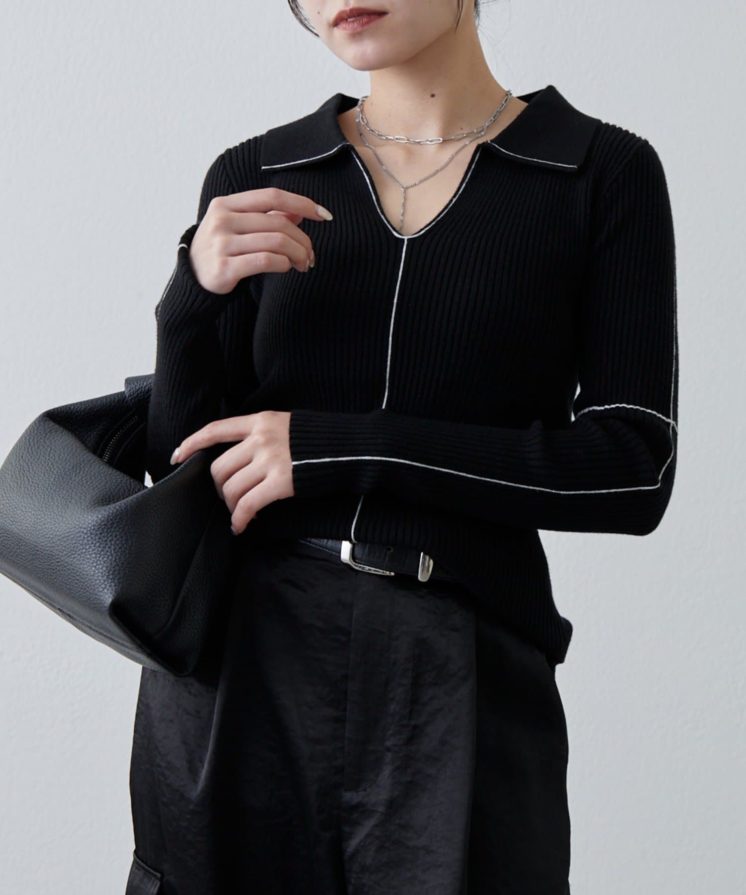 Lui's(ルイス) 配色ステッチスキッパーリブニットトップス