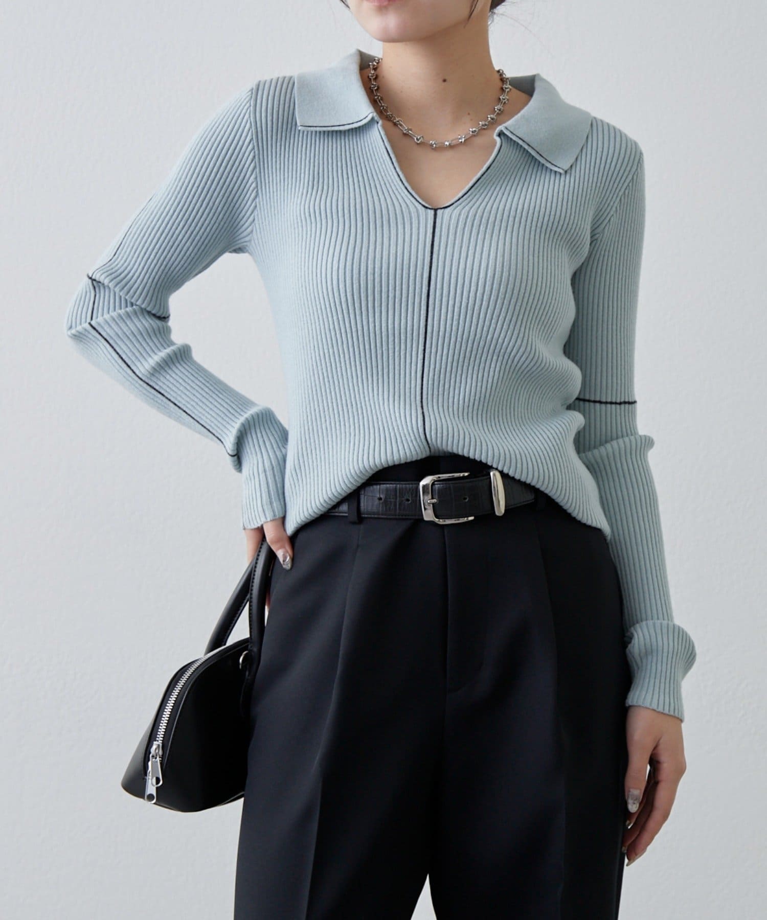 Lui's(ルイス) 配色ステッチスキッパーリブニットトップス