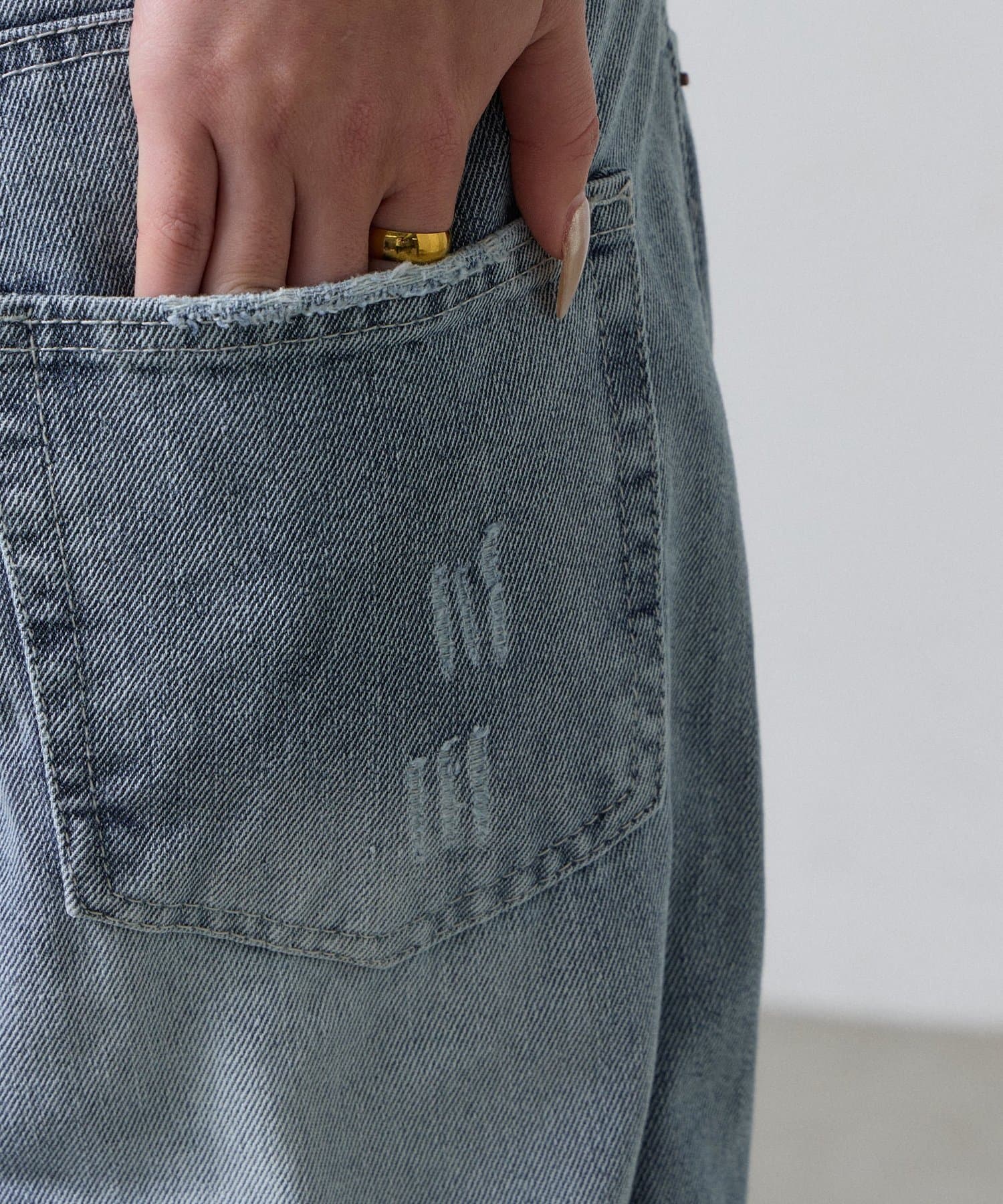 -goocy-(グーシー) ダメージデニムストレートパンツ