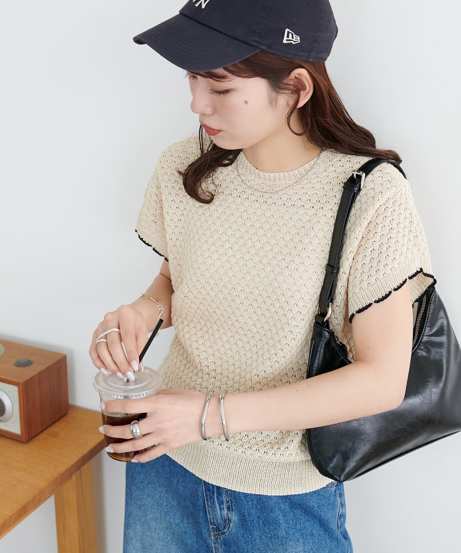 DISCOAT(ディスコート) 【WEB限定】袖配色スカラップポコポコフレンチニット