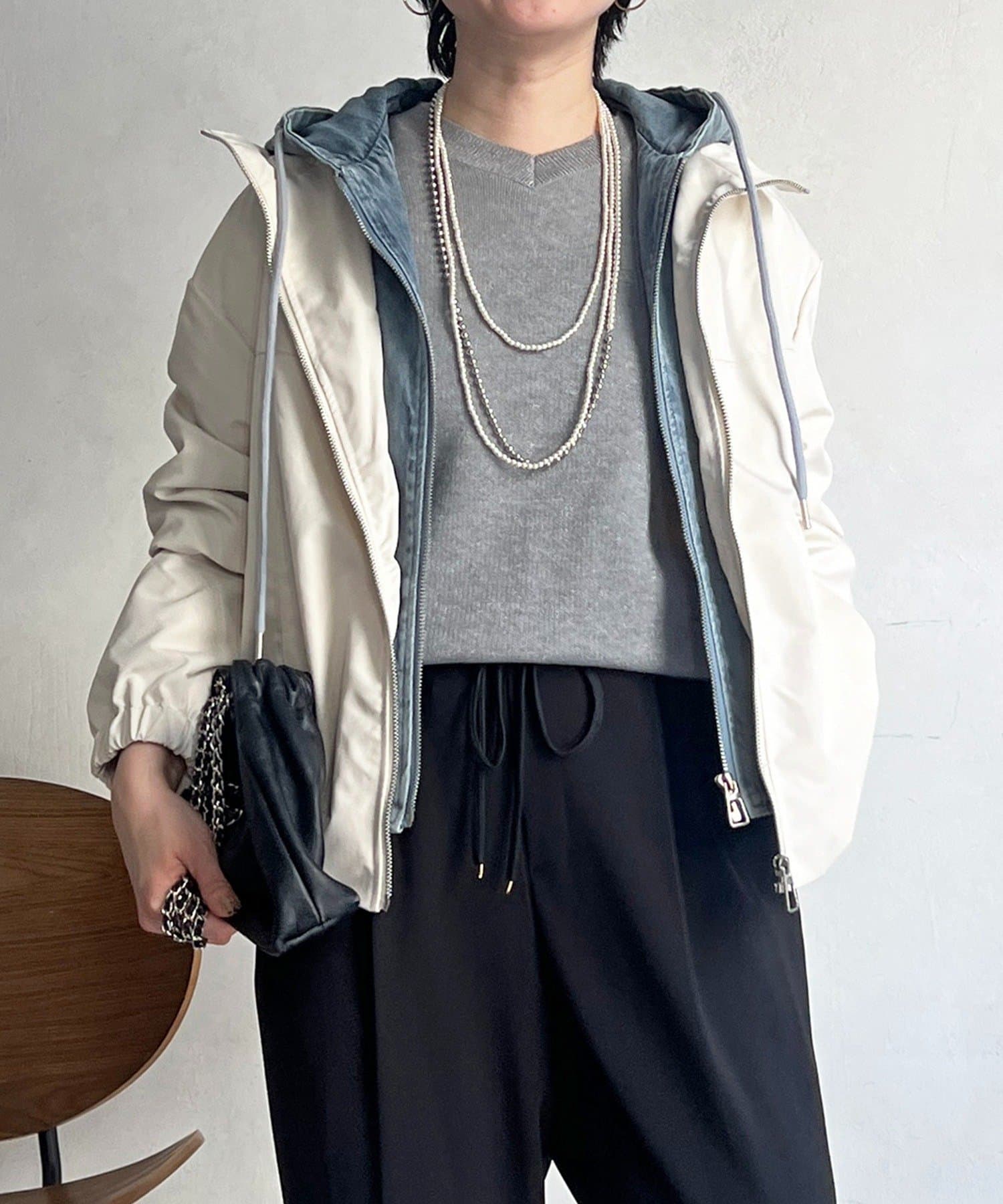 un dix cors(アンディコール) デニムパーカーレイヤード風ブルゾン