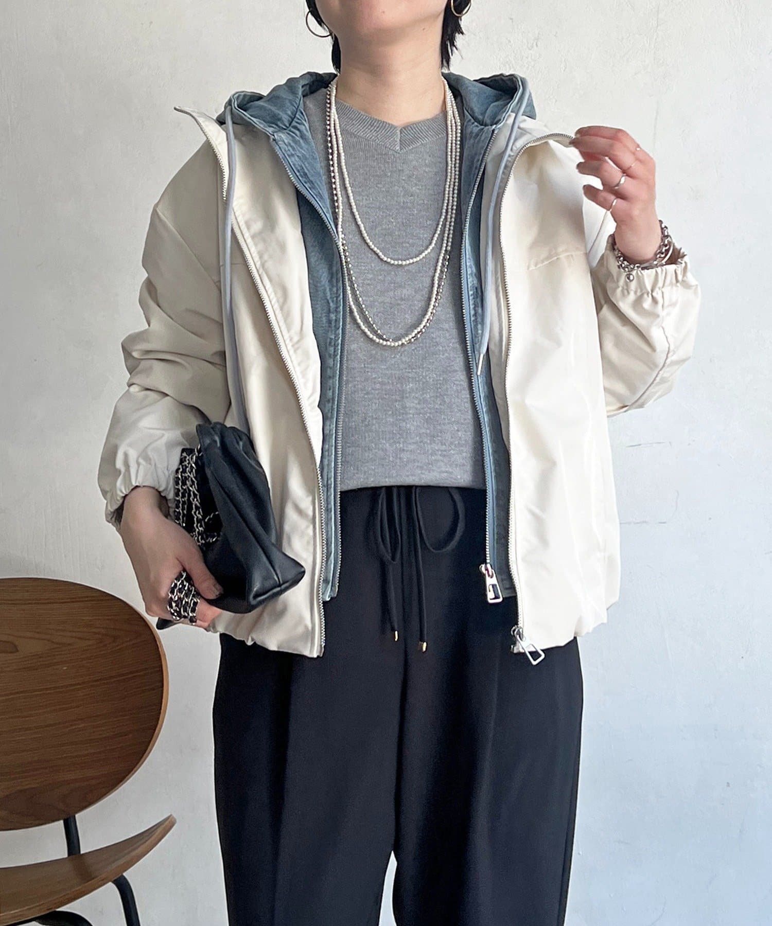 un dix cors(アンディコール) デニムパーカーレイヤード風ブルゾン