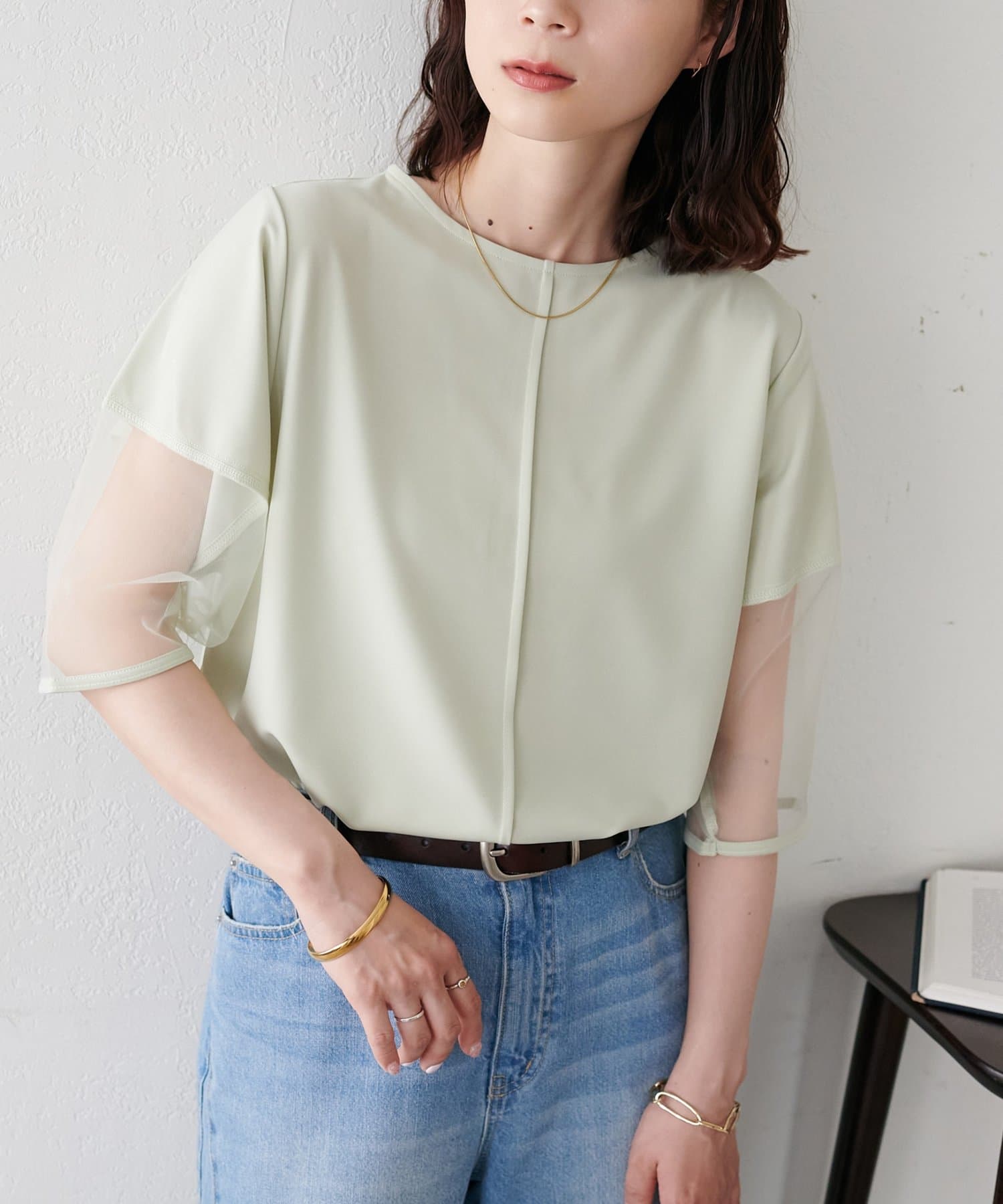 DISCOAT(ディスコート) 【WEB限定】袖シアーカットカルゼTシャツ