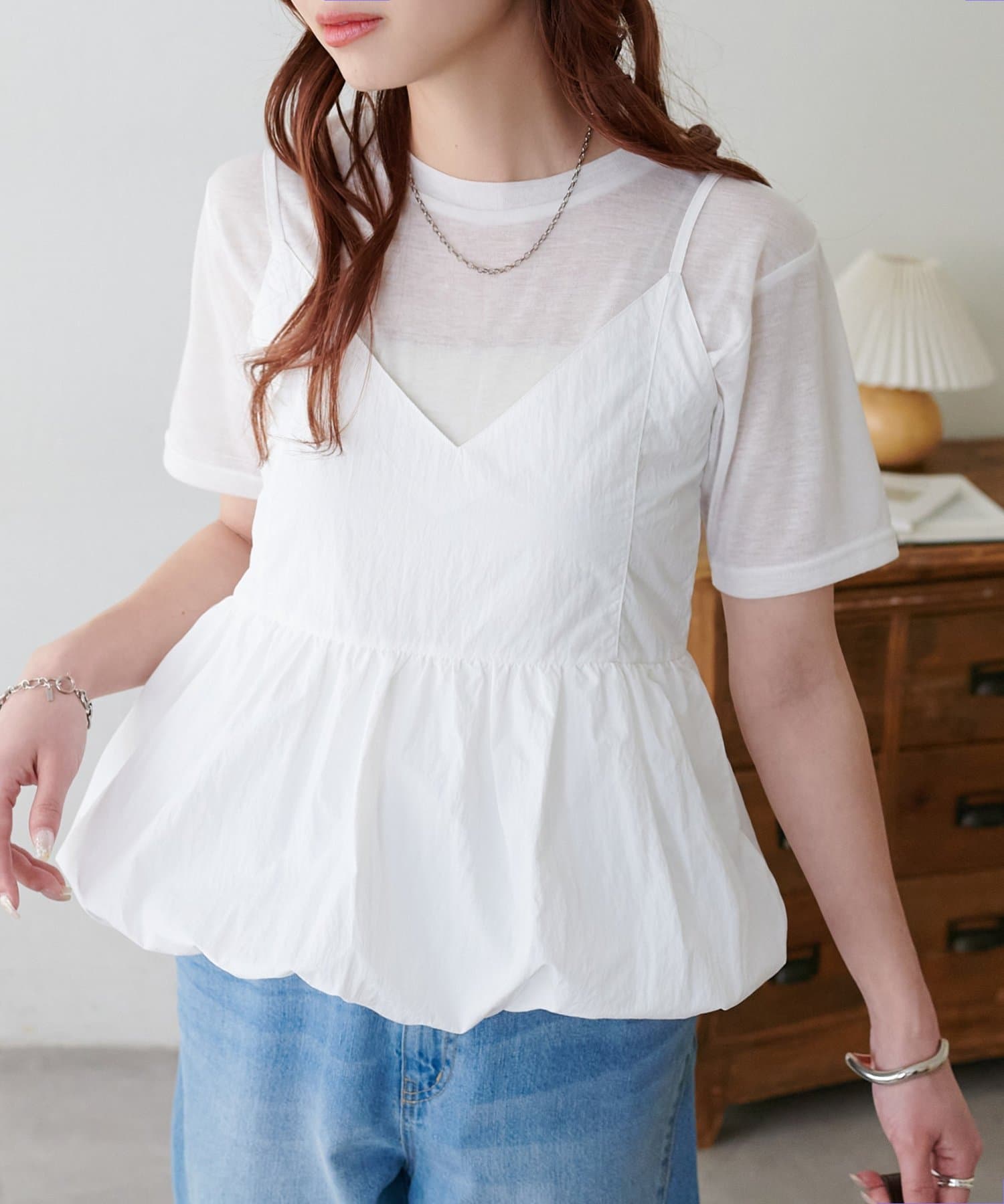 DISCOAT(ディスコート) 【WEB限定】バルーンキャミソール＋シーアーTシャツセット