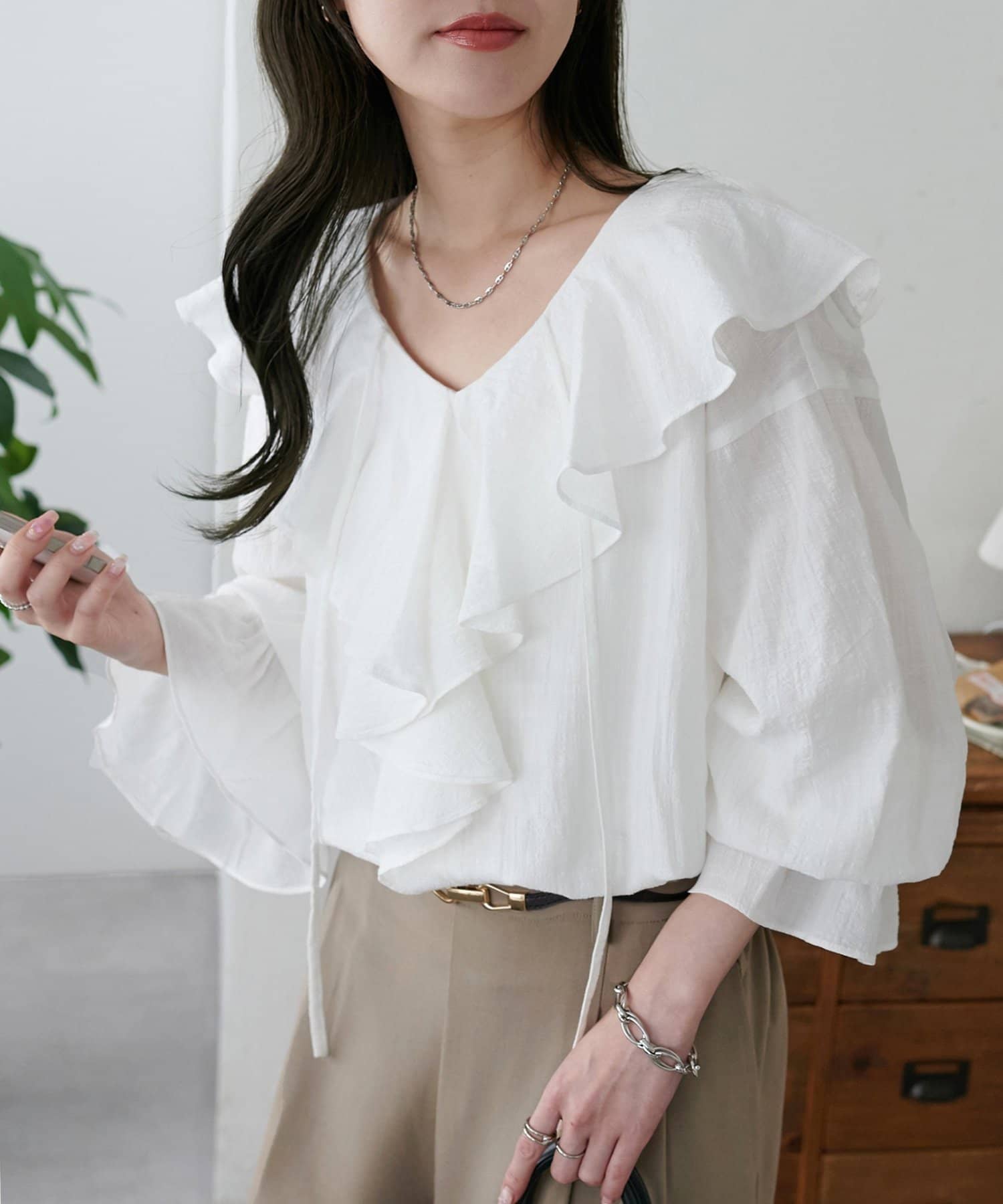 DISCOAT(ディスコート) 【WEB限定】チェックフリルブラウス