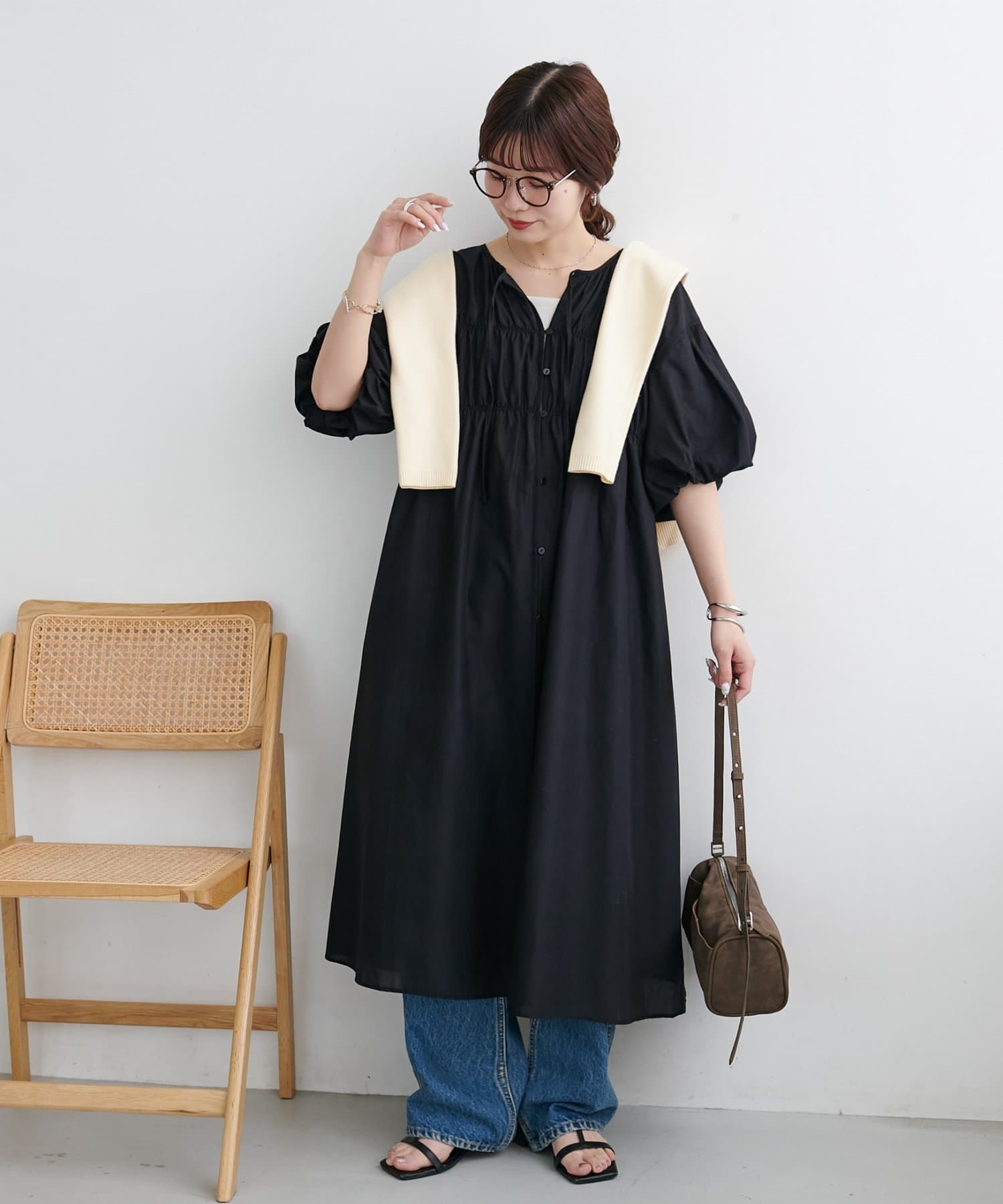 DISCOAT(ディスコート) 【WEB限定】前開きシャーリングシアーワンピース