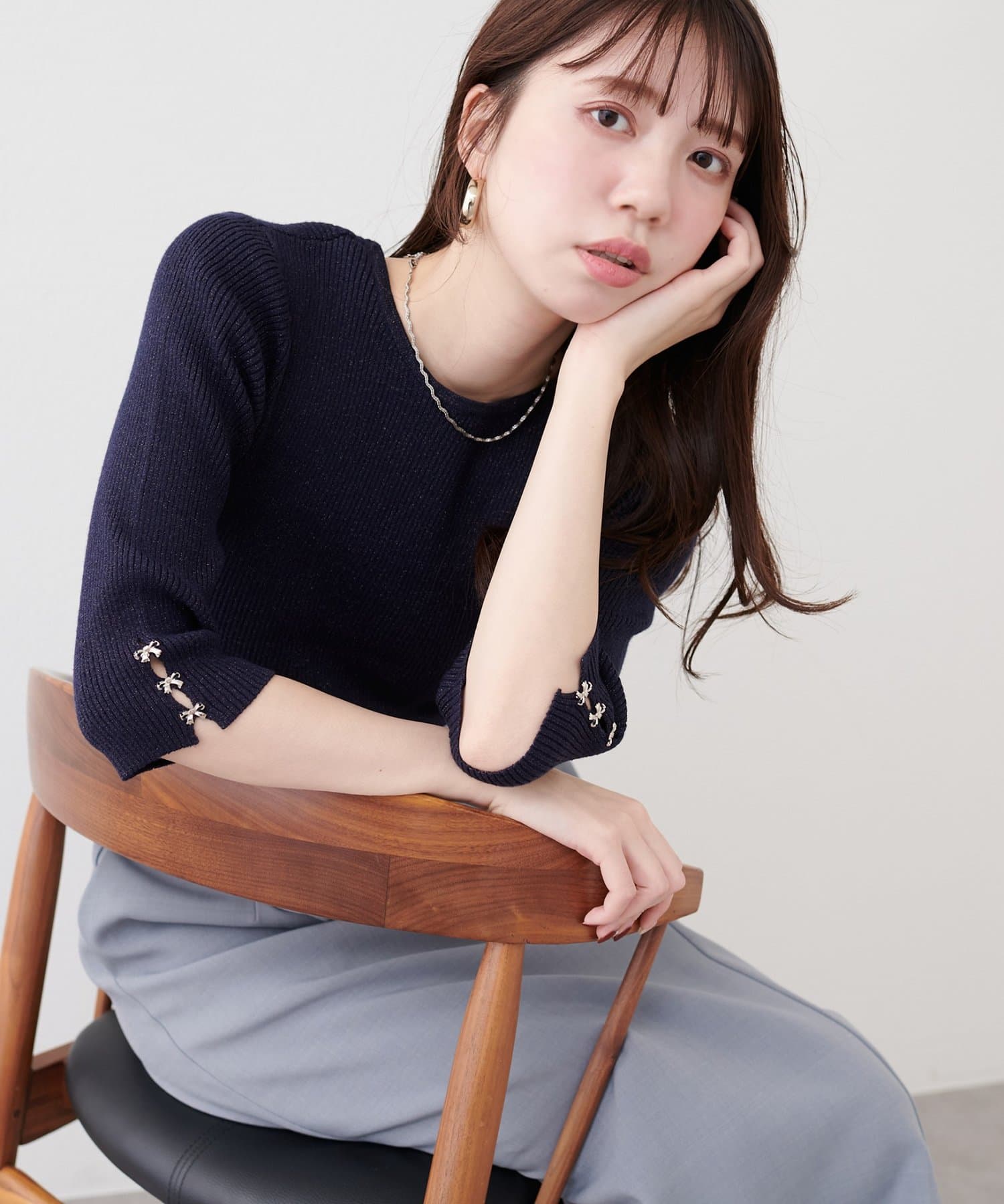 natural couture(ナチュラルクチュール) 【1/1～4限定受注販売】〈mizumami〉リボンチャーム５分袖ニット