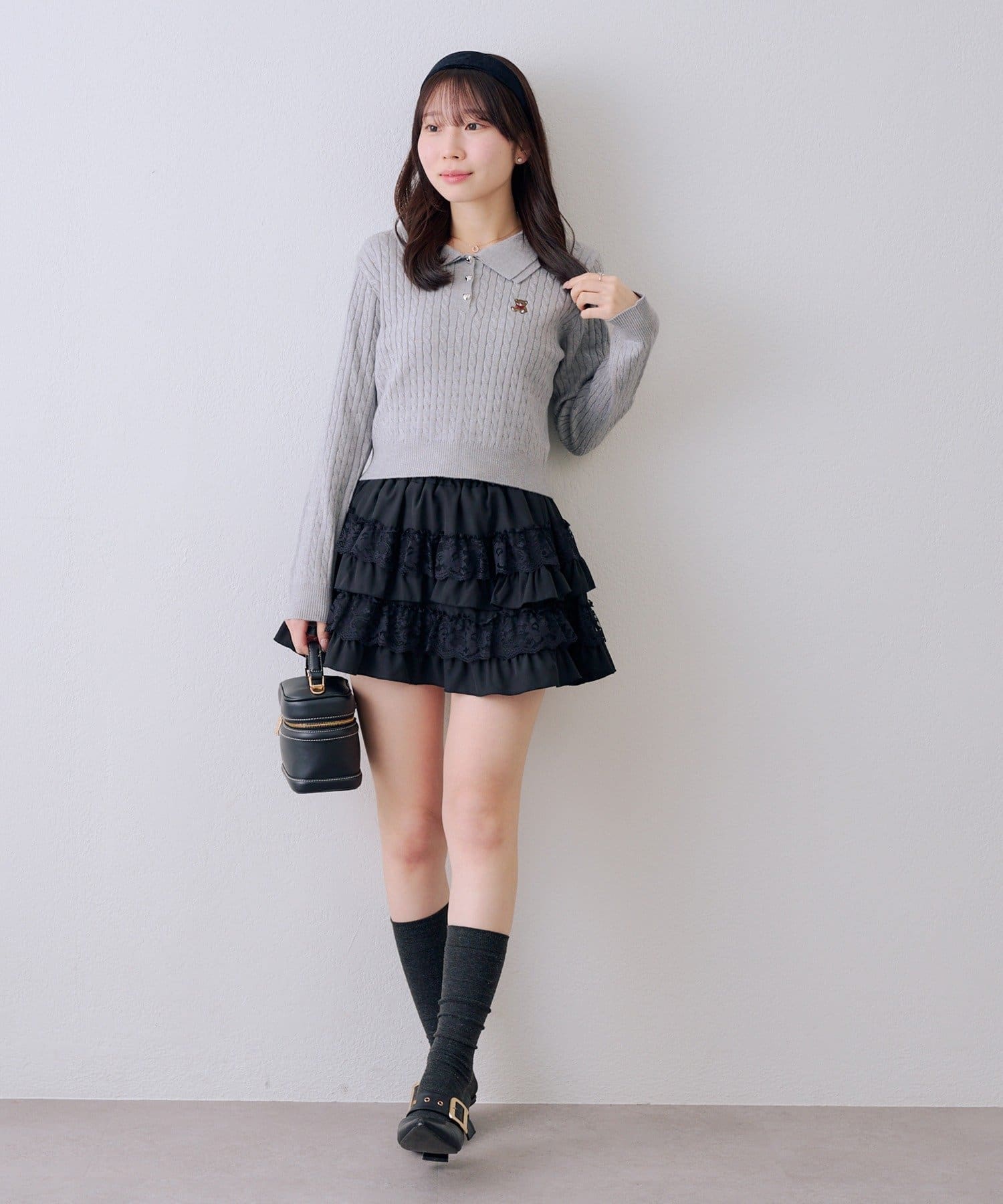 NICE CLAUP / OLIVE des OLIVE OUTLET(ナイスクラップ  / オリーブ デ オリーブ アウトレット) 【RMAF】くま刺繍ケーブルポロニット