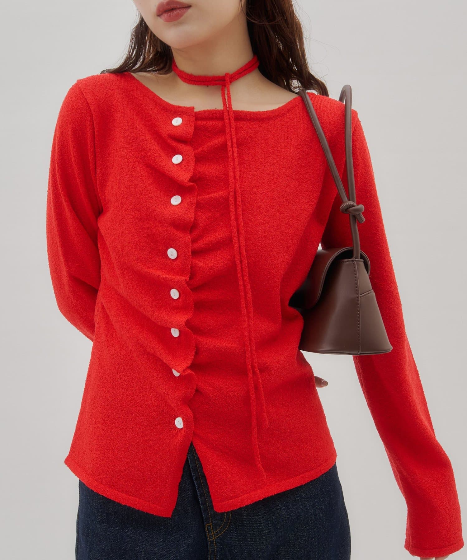 DISCOAT(ディスコート) 【SS先行予約/umm．】チョーカー付きドレープデザインカーデ