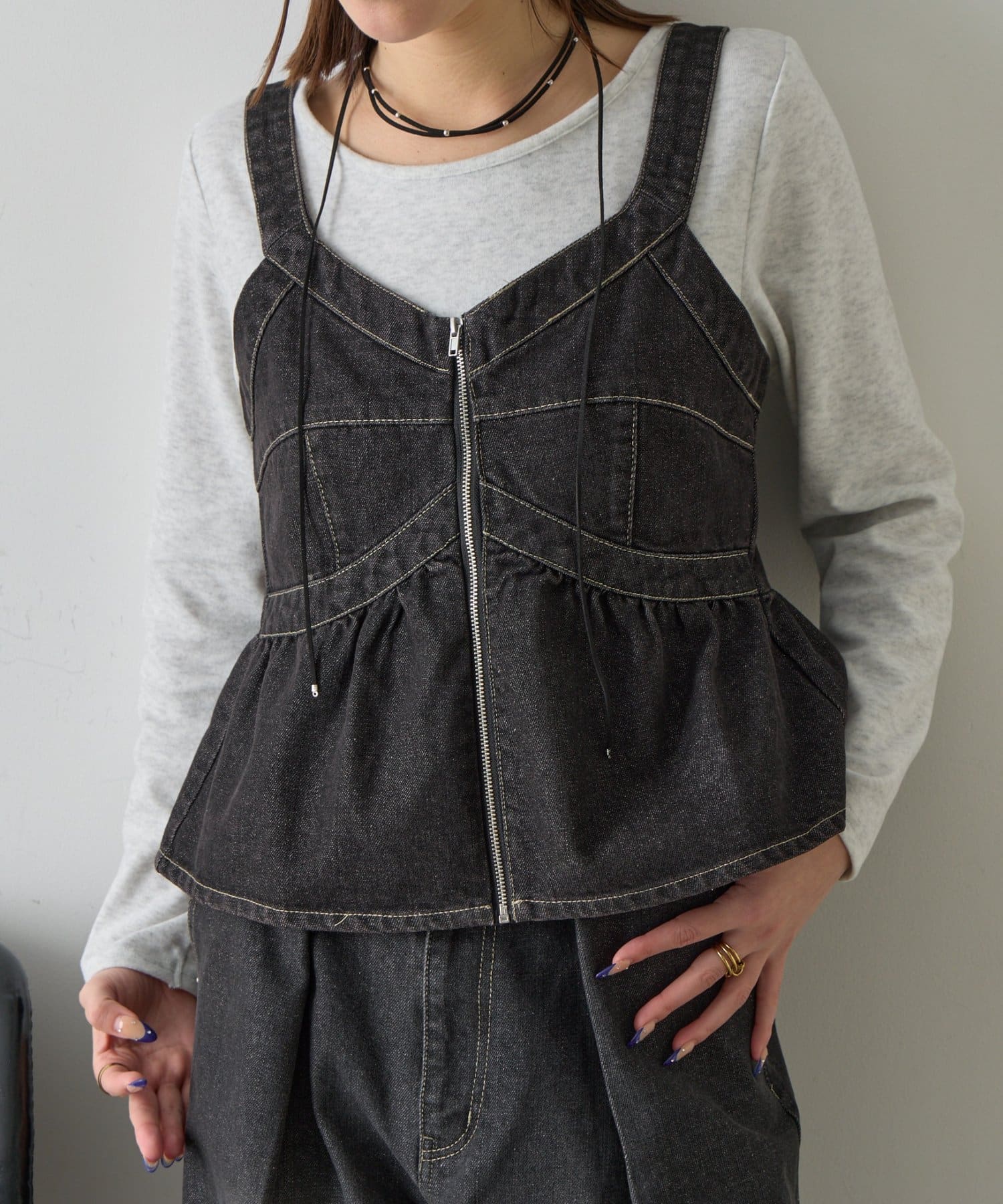 -goocy-(グーシー) 【セットアップ対応】デニムペプラムビスチェ