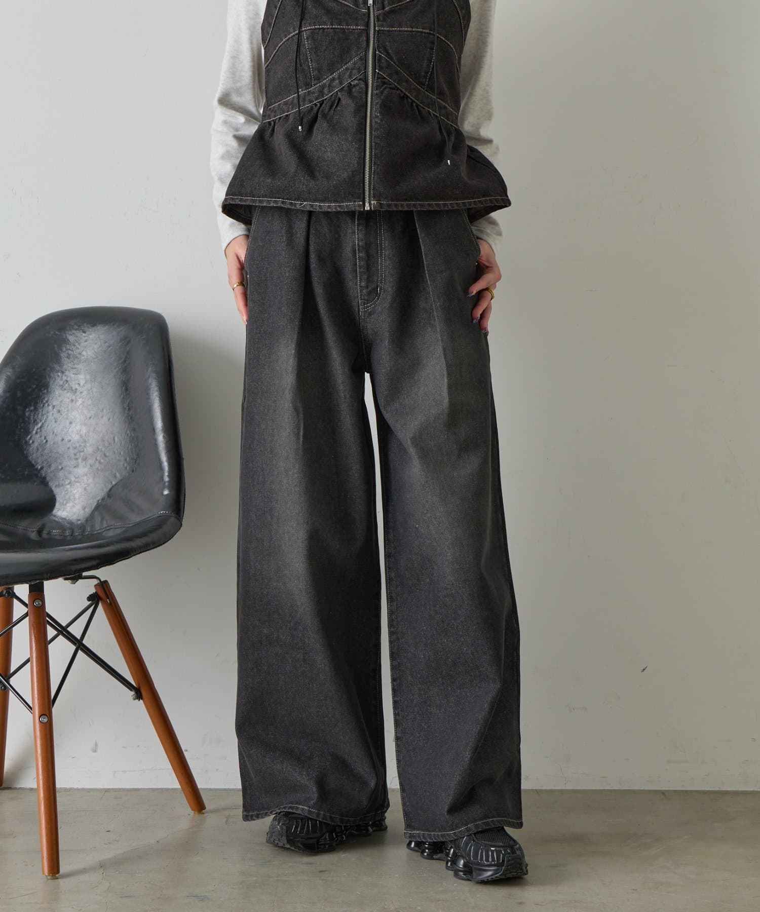 -goocy-(グーシー) 【セットアップ対応】デニムタックワイドパンツ