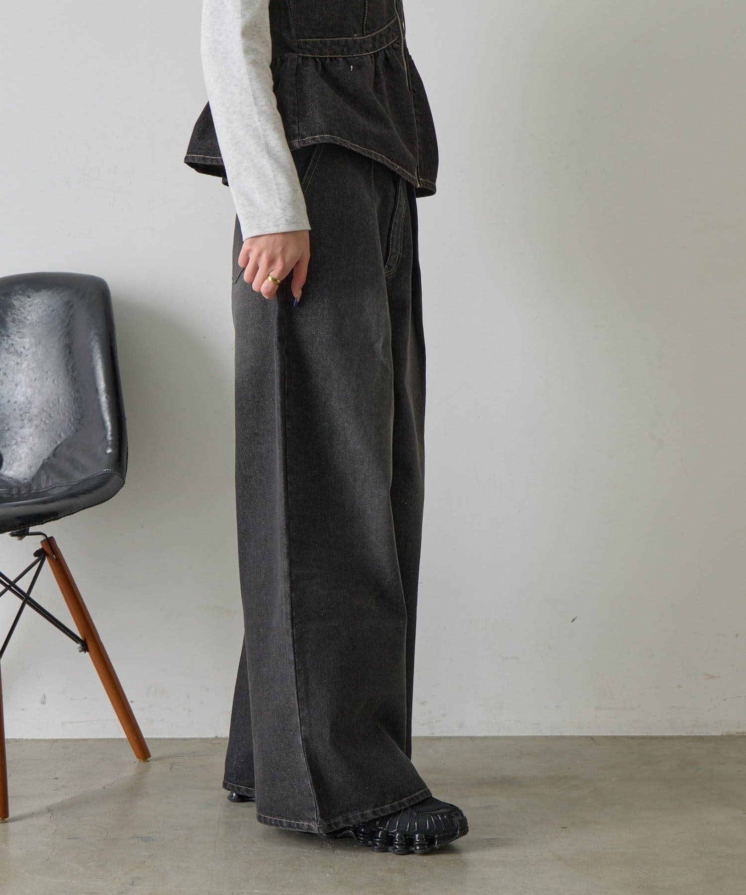 -goocy-(グーシー) 【セットアップ対応】デニムタックワイドパンツ