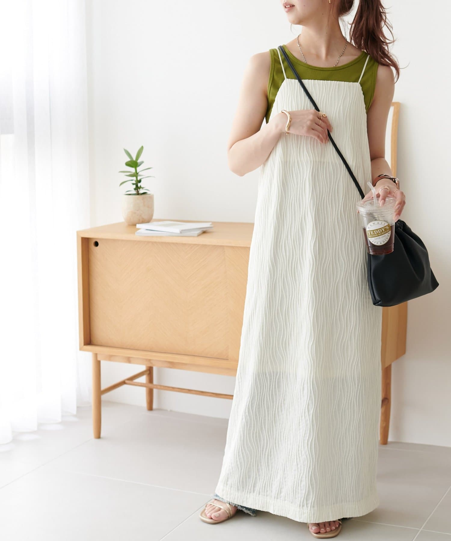 DISCOAT(ディスコート) 【WEB限定】立体ジャガードキャミワンピース