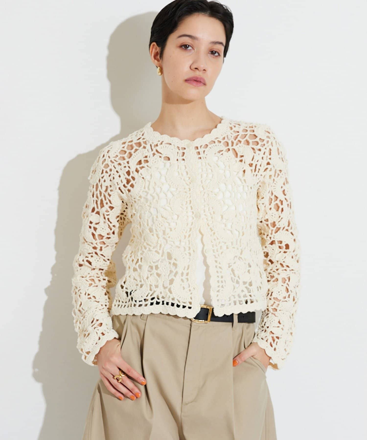 Whim Gazette(ウィム ガゼット) 【THE PAUSE】クロシェニットカーディガン