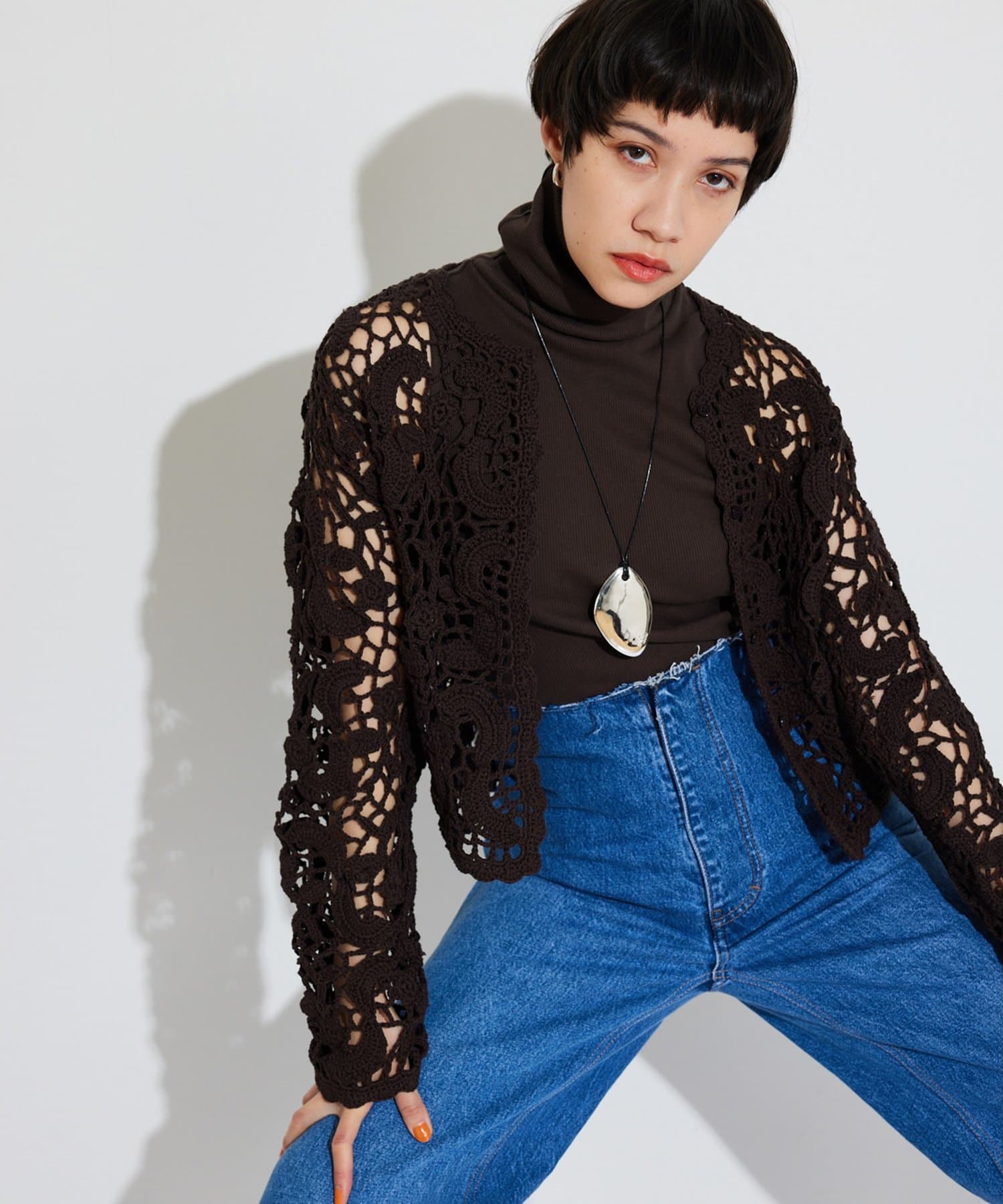 Whim Gazette(ウィム ガゼット) 【THE PAUSE】クロシェニットカーディガン