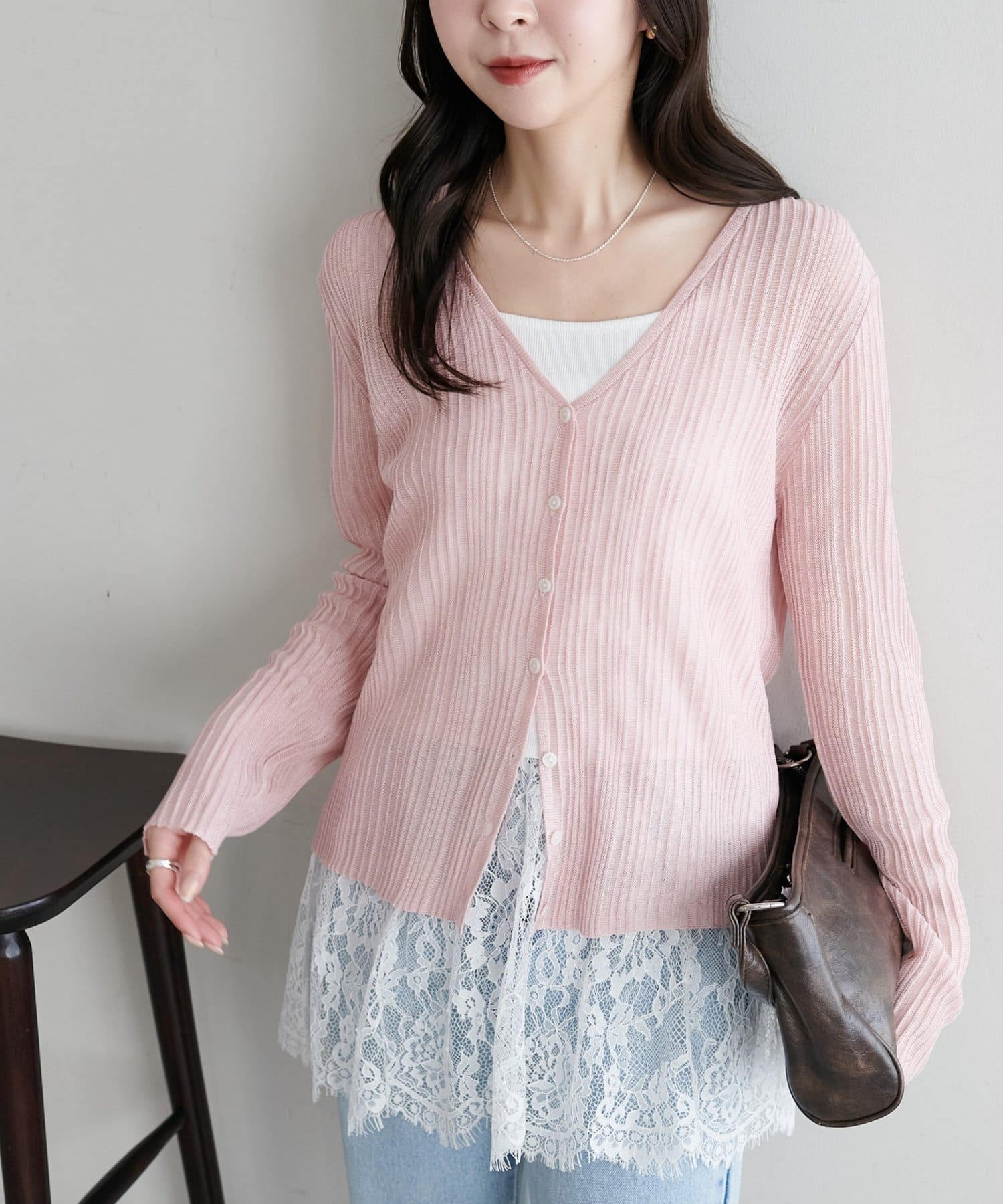 DISCOAT(ディスコート) 【新色追加!/WEB限定】シアーリブVネックカーディガン