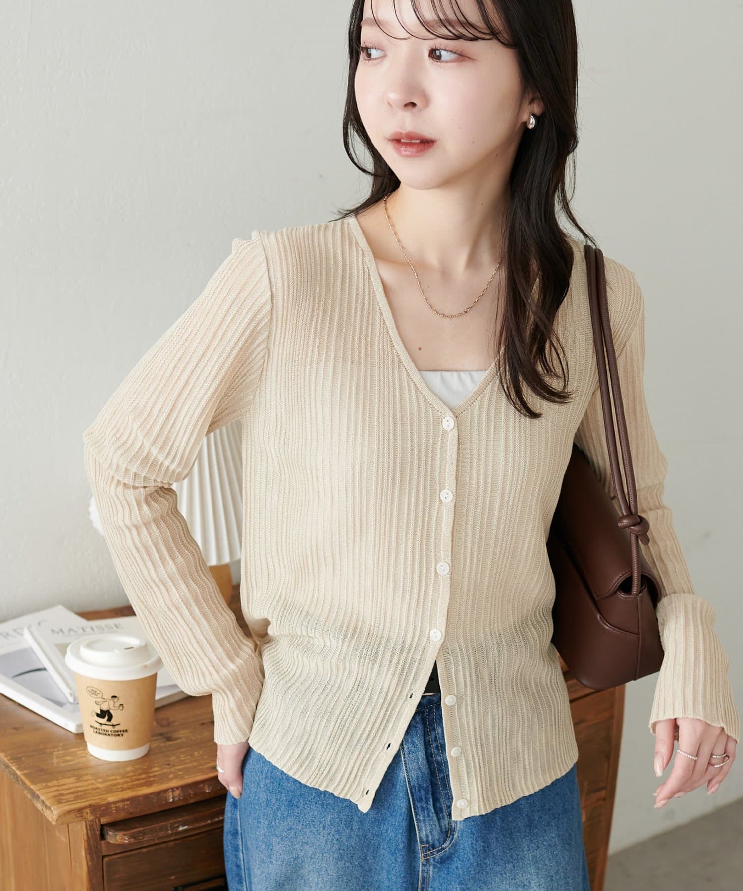 DISCOAT(ディスコート) 【新色追加!/WEB限定】シアーリブVネックカーディガン