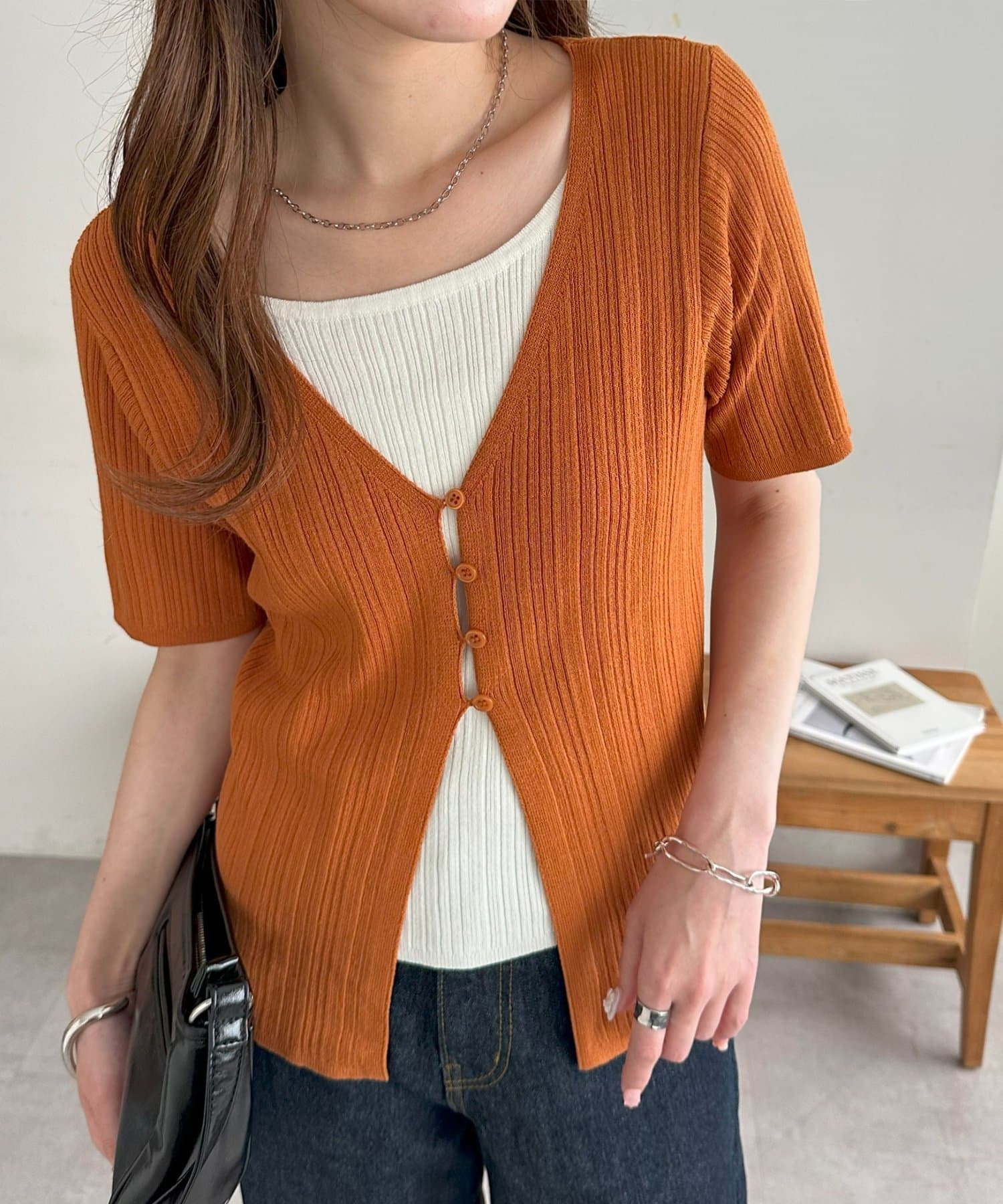 DISCOAT(ディスコート) 【WEB限定】リブレイヤード風半袖プルオーバー