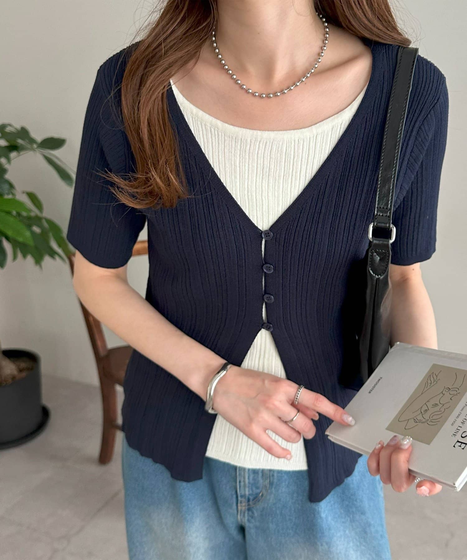 DISCOAT(ディスコート) 【WEB限定】リブレイヤード風半袖プルオーバー