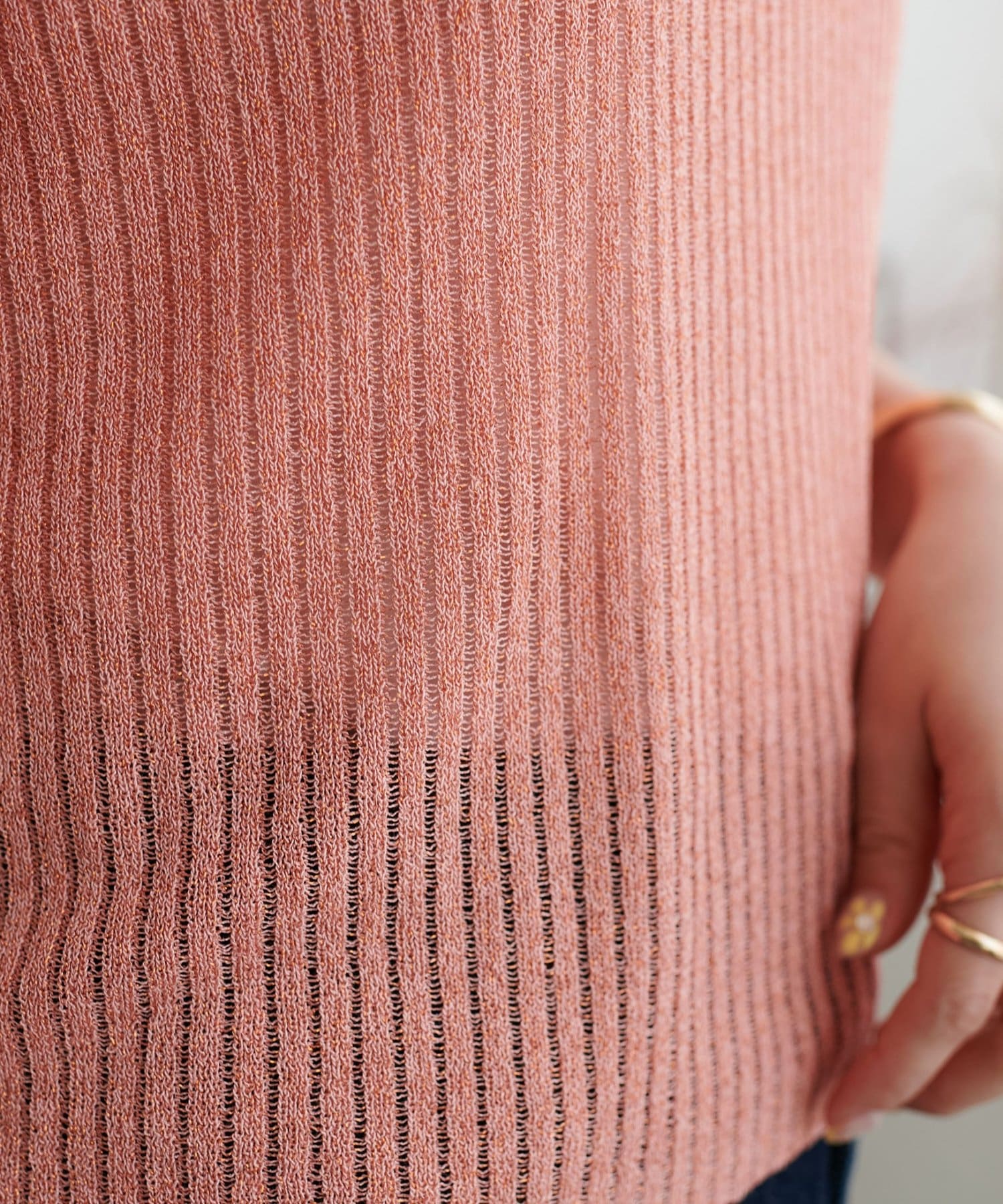 DISCOAT(ディスコート) 【WEB限定】ラメリブ5分袖プルオーバー