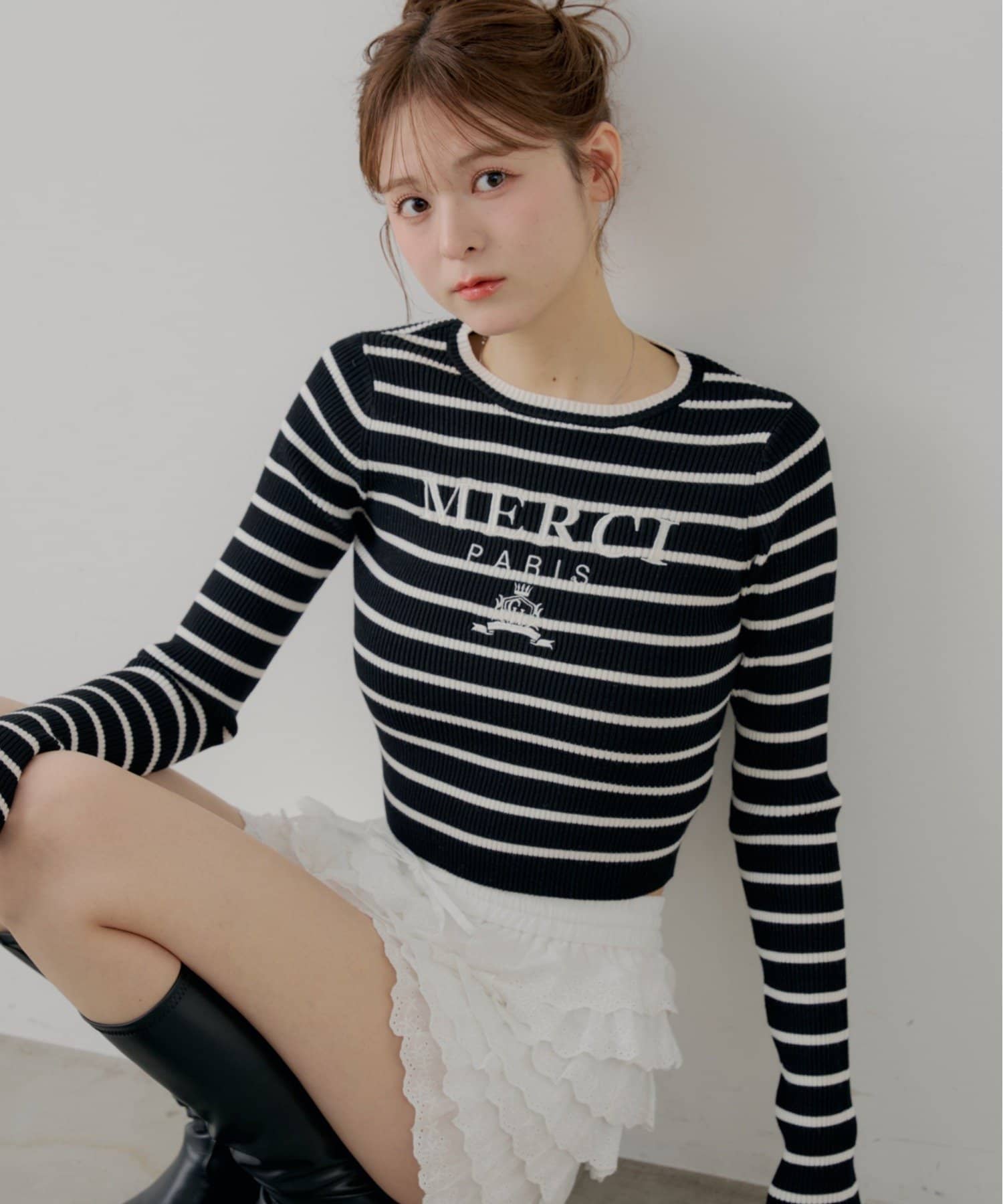 Chico(チコ) ロゴ刺繍リブニット