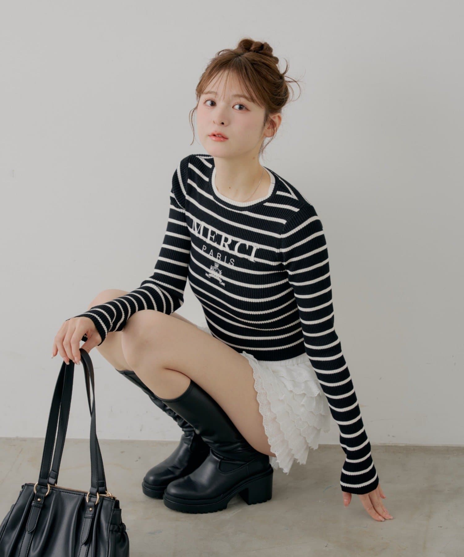 Chico(チコ) ロゴ刺繍リブニット