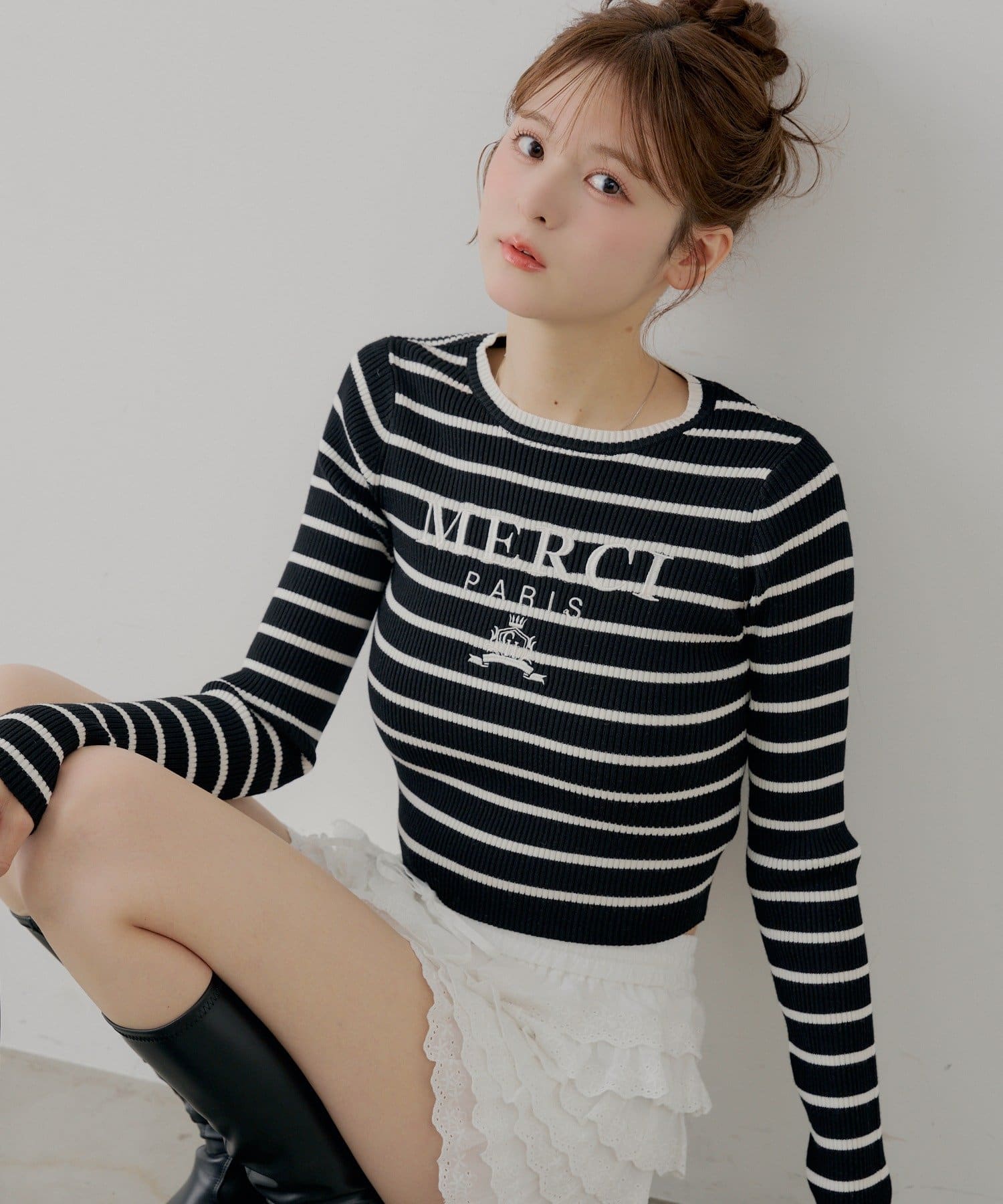 Chico(チコ) ロゴ刺繍リブニット