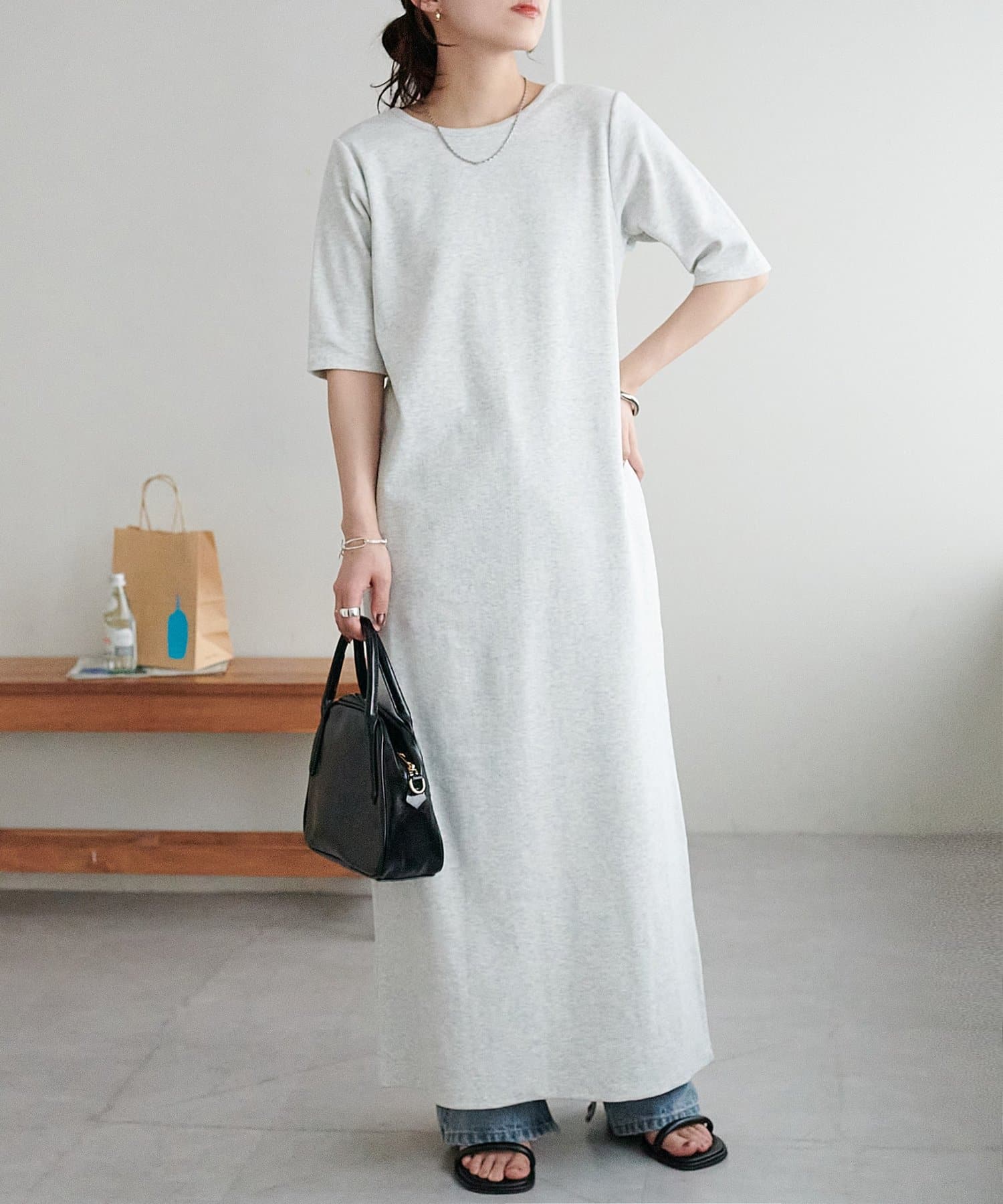 DISCOAT(ディスコート) 【WEB限定】カットリブ5分袖ワンピース