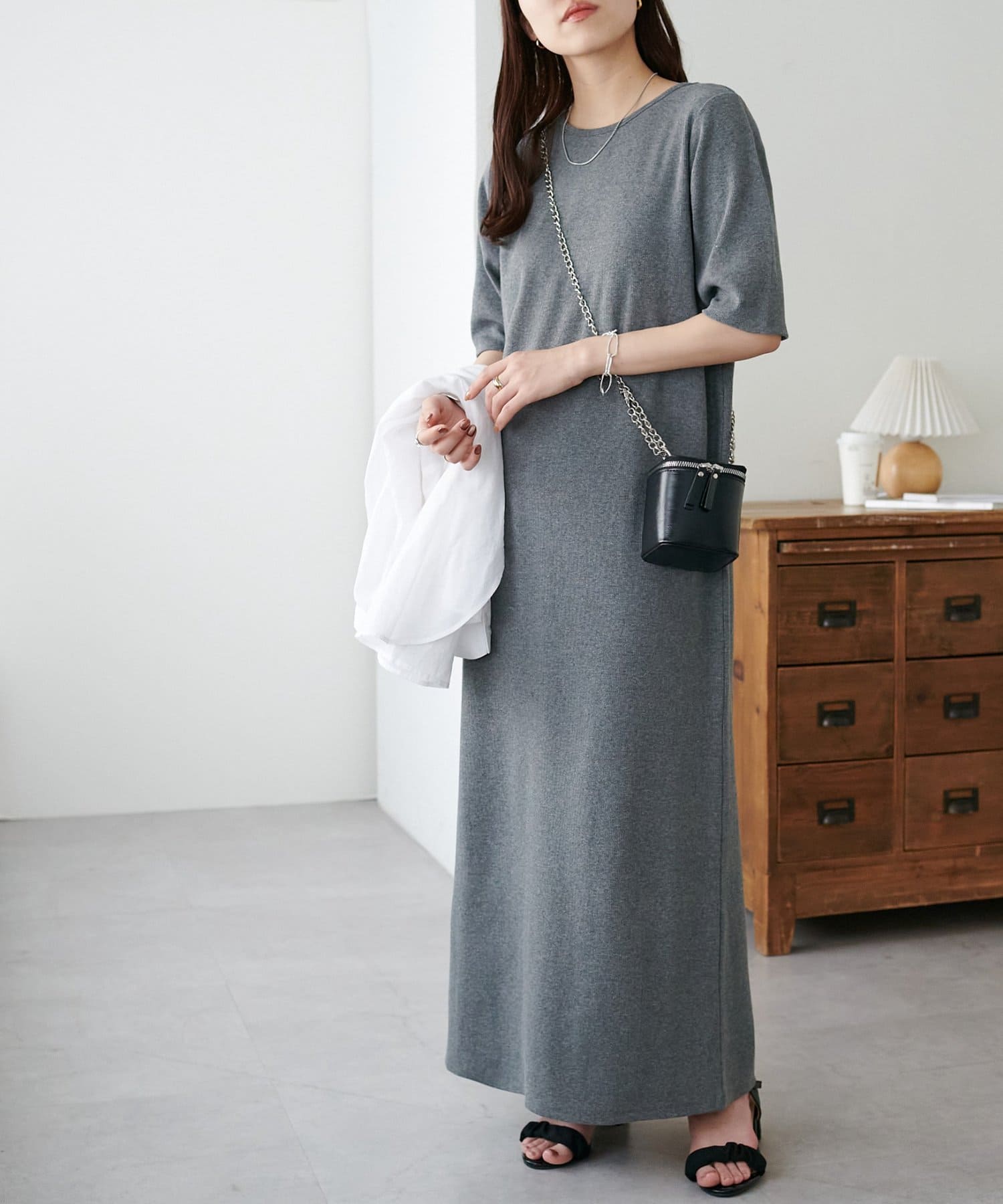 DISCOAT(ディスコート) 【WEB限定】カットリブ5分袖ワンピース