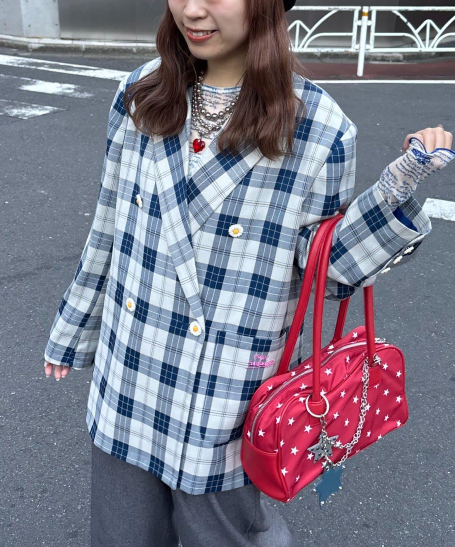 CIAOPANIC TYPY(チャオパニックティピー) 【HELLO.SANFRANCISCO/ハローサンフランシスコ】フラワー釦チェックオーバージャケット