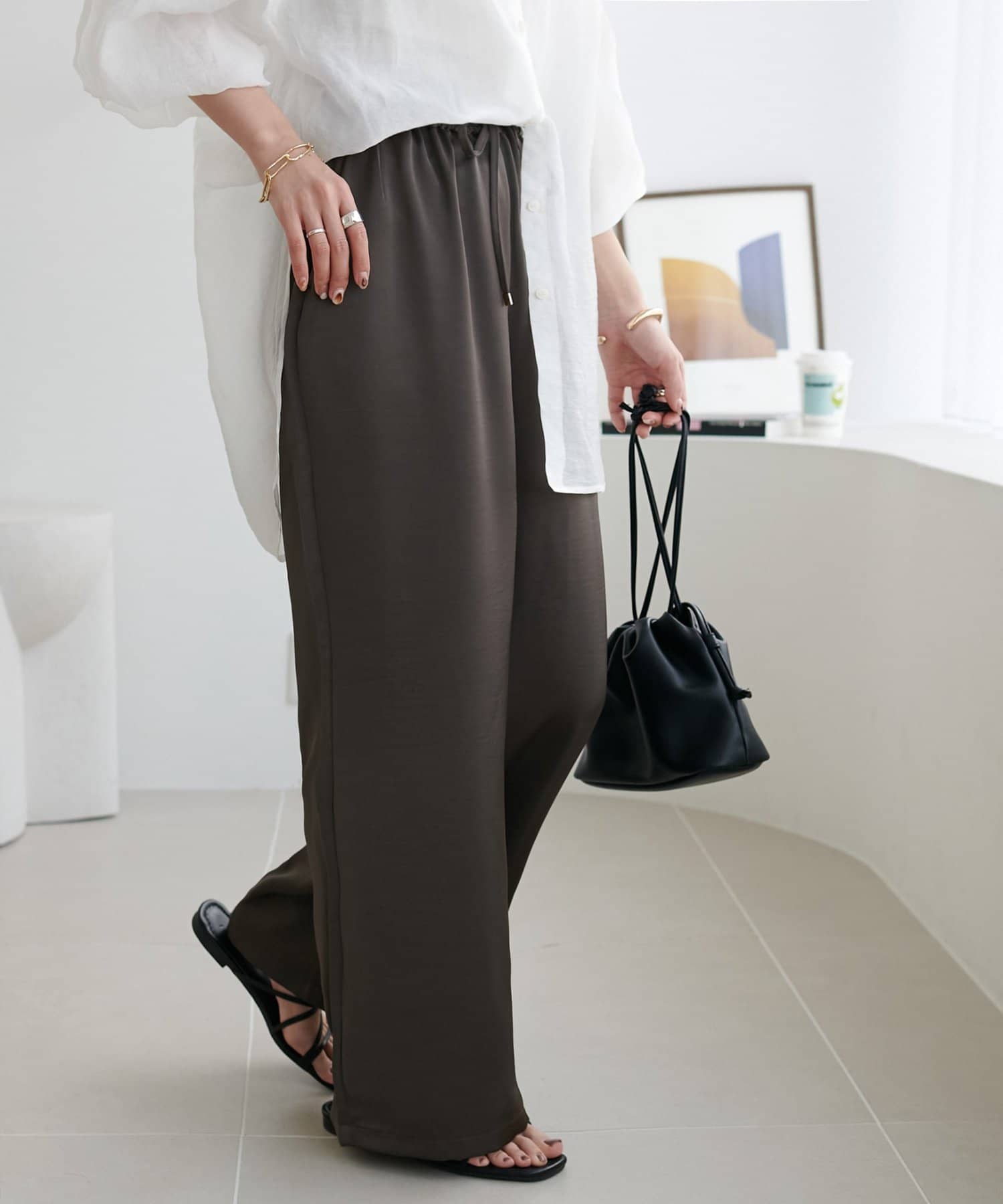 DISCOAT(ディスコート) 【WEB限定】サテンイージーパンツ