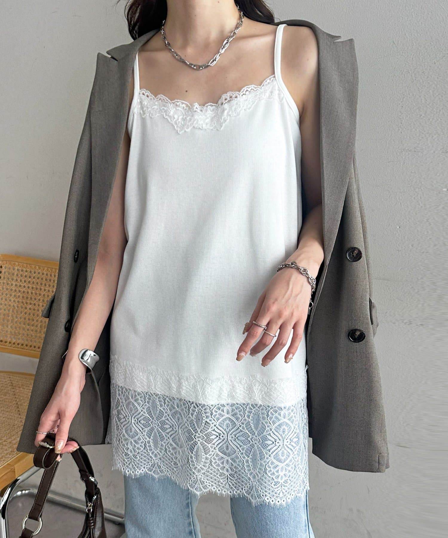 DISCOAT(ディスコート) 【WEB限定 】レース切り替えキャミソール