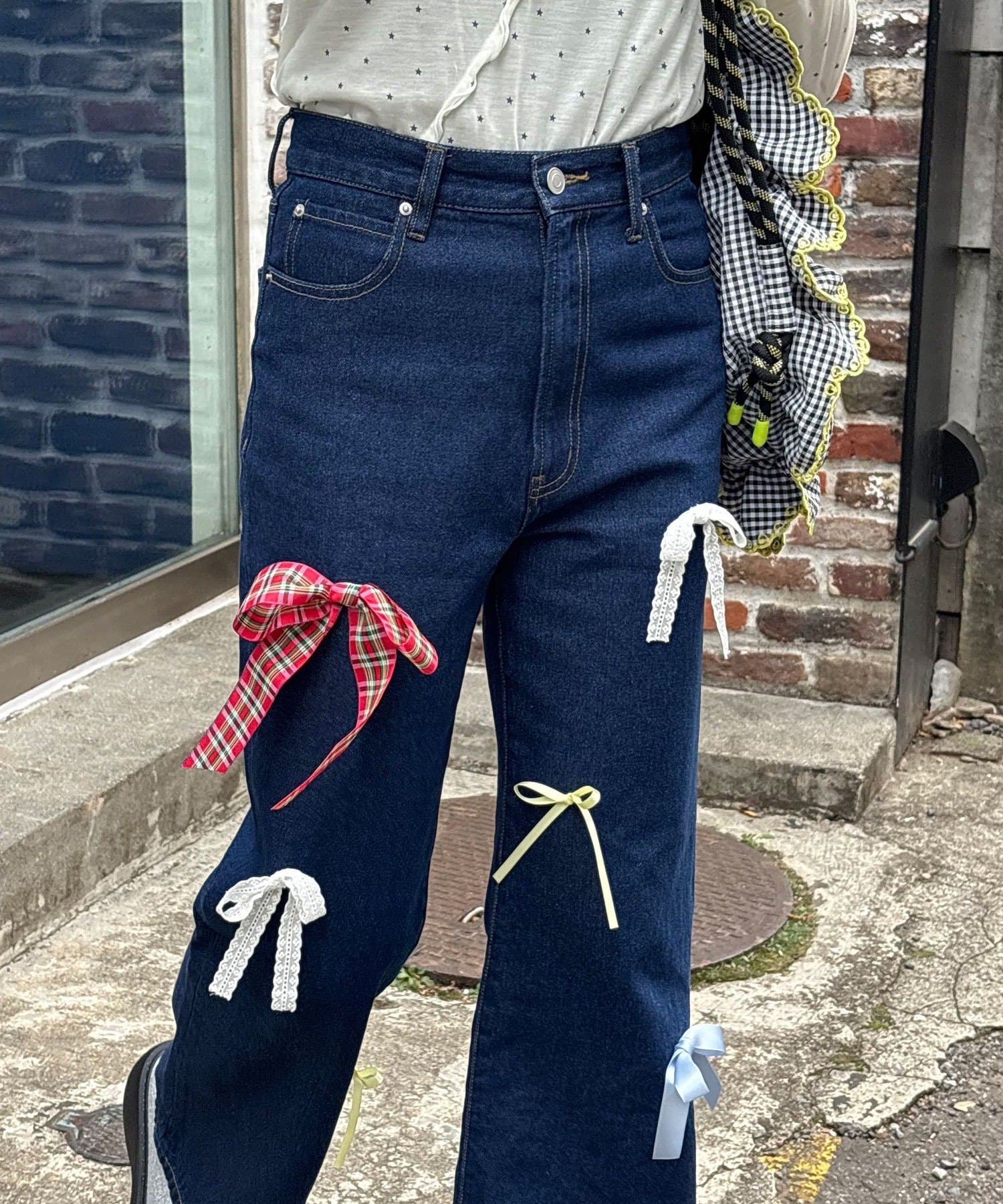 CIAOPANIC(チャオパニック) 【HELLO.SANFRANCISCO/ハローサンフランシスコ】カラフルリボンフレアデニム