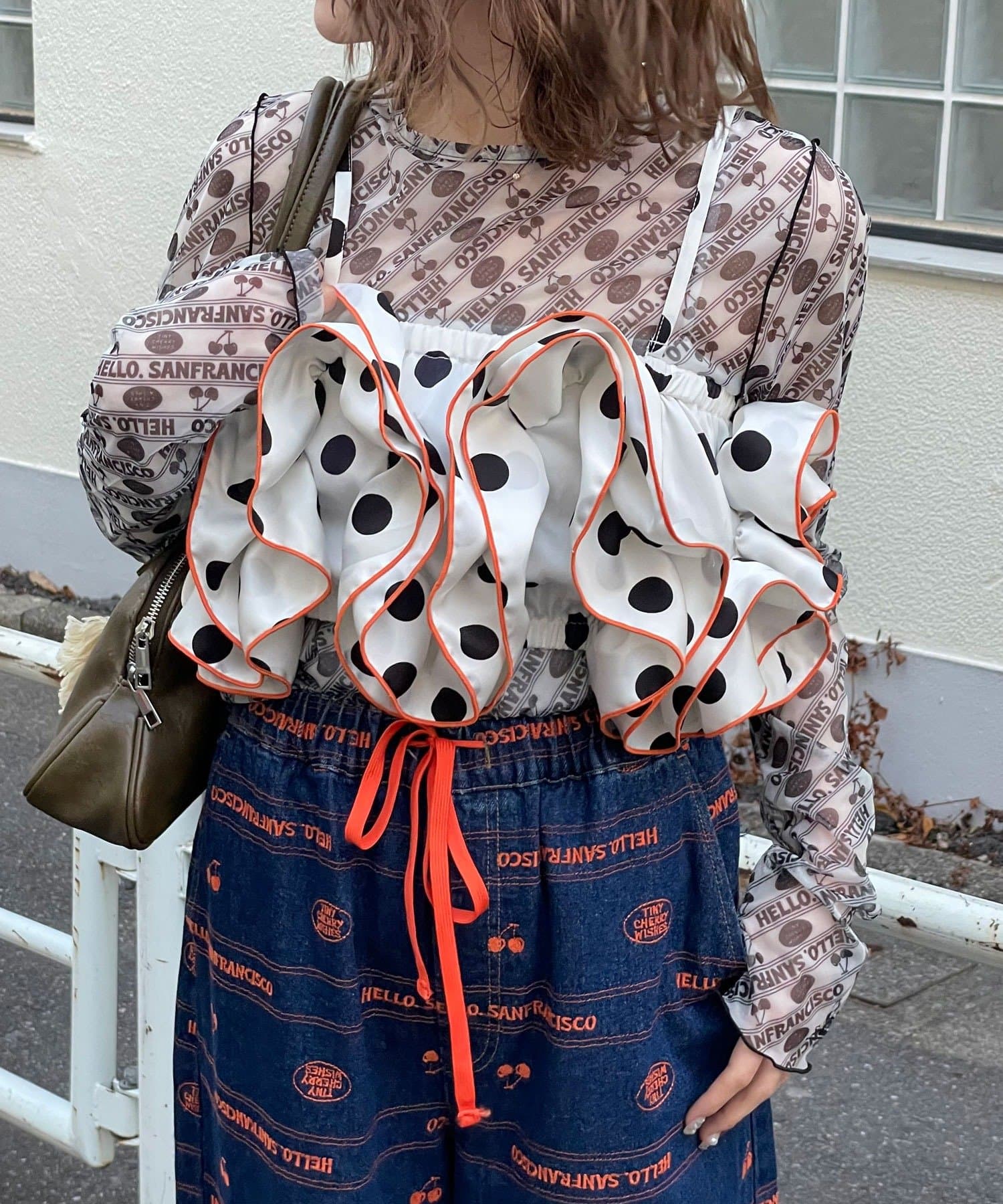 CIAOPANIC(チャオパニック) 【HELLO.SANFRANCISCO/ハローサンフランシスコ】ドット柄フリルビスチェ