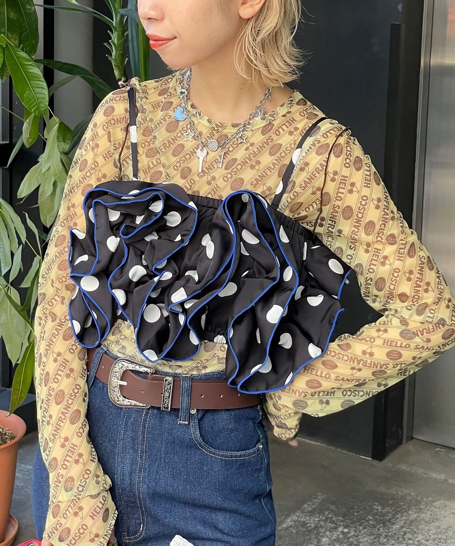 CIAOPANIC(チャオパニック) 【HELLO.SANFRANCISCO/ハローサンフランシスコ】ドット柄フリルビスチェ